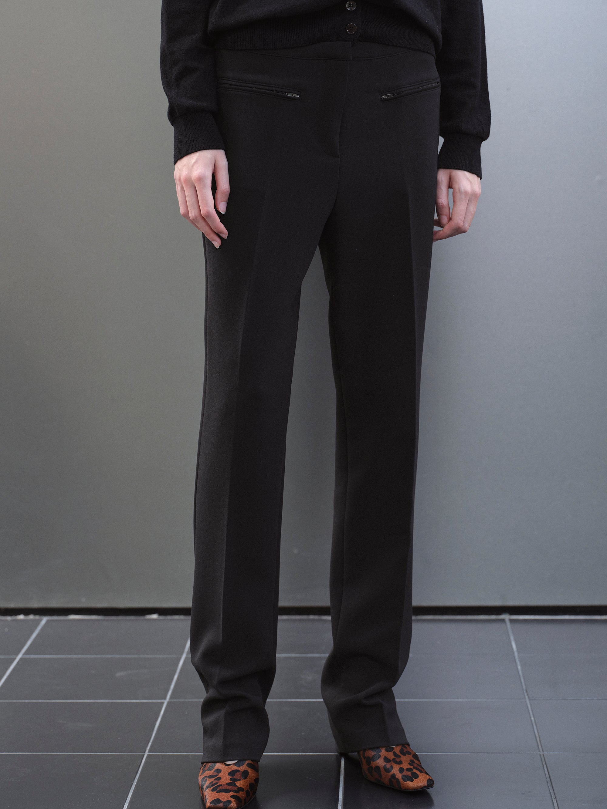 Zip Slim Trousers, Black