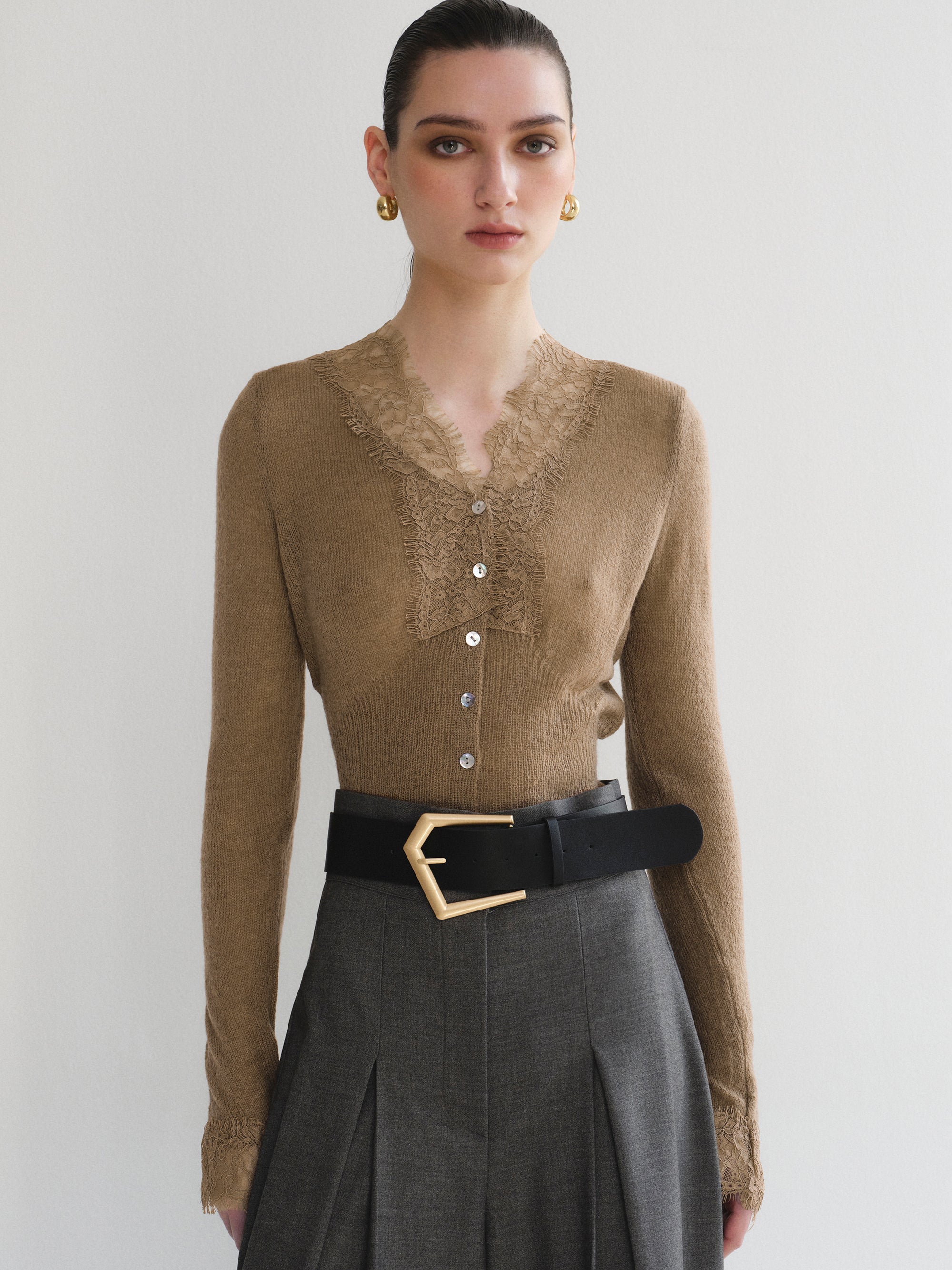 Lace Trim Knit, Brown