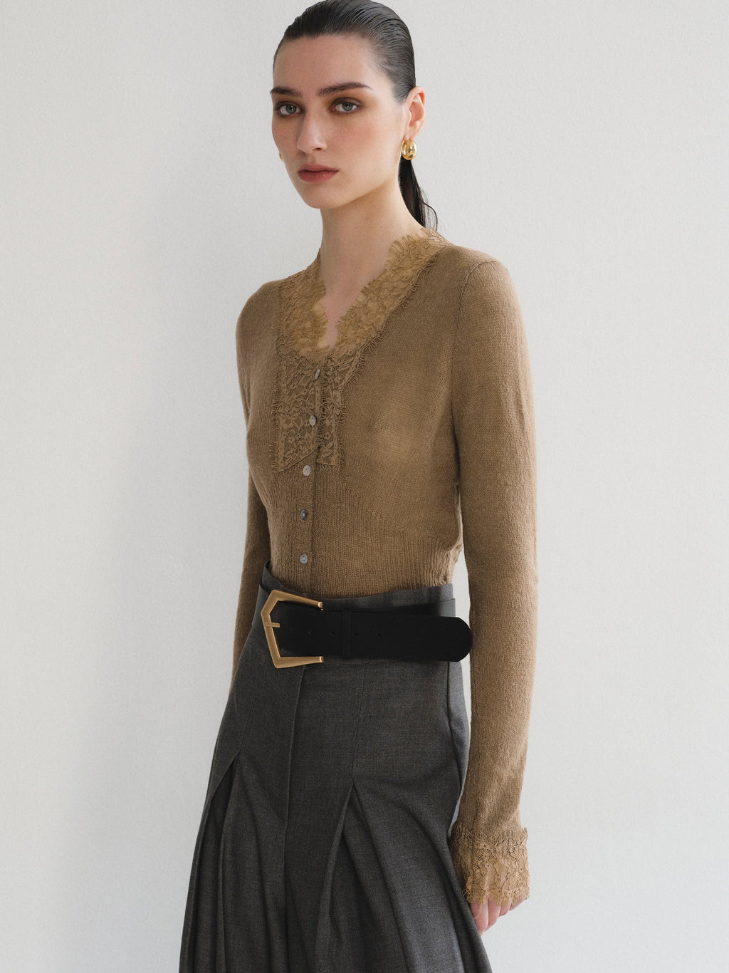 Lace Trim Knit, Brown