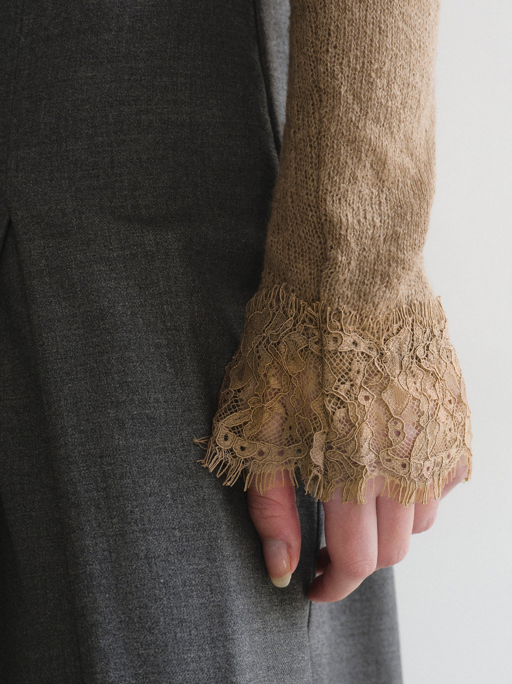 Lace Trim Knit, Brown