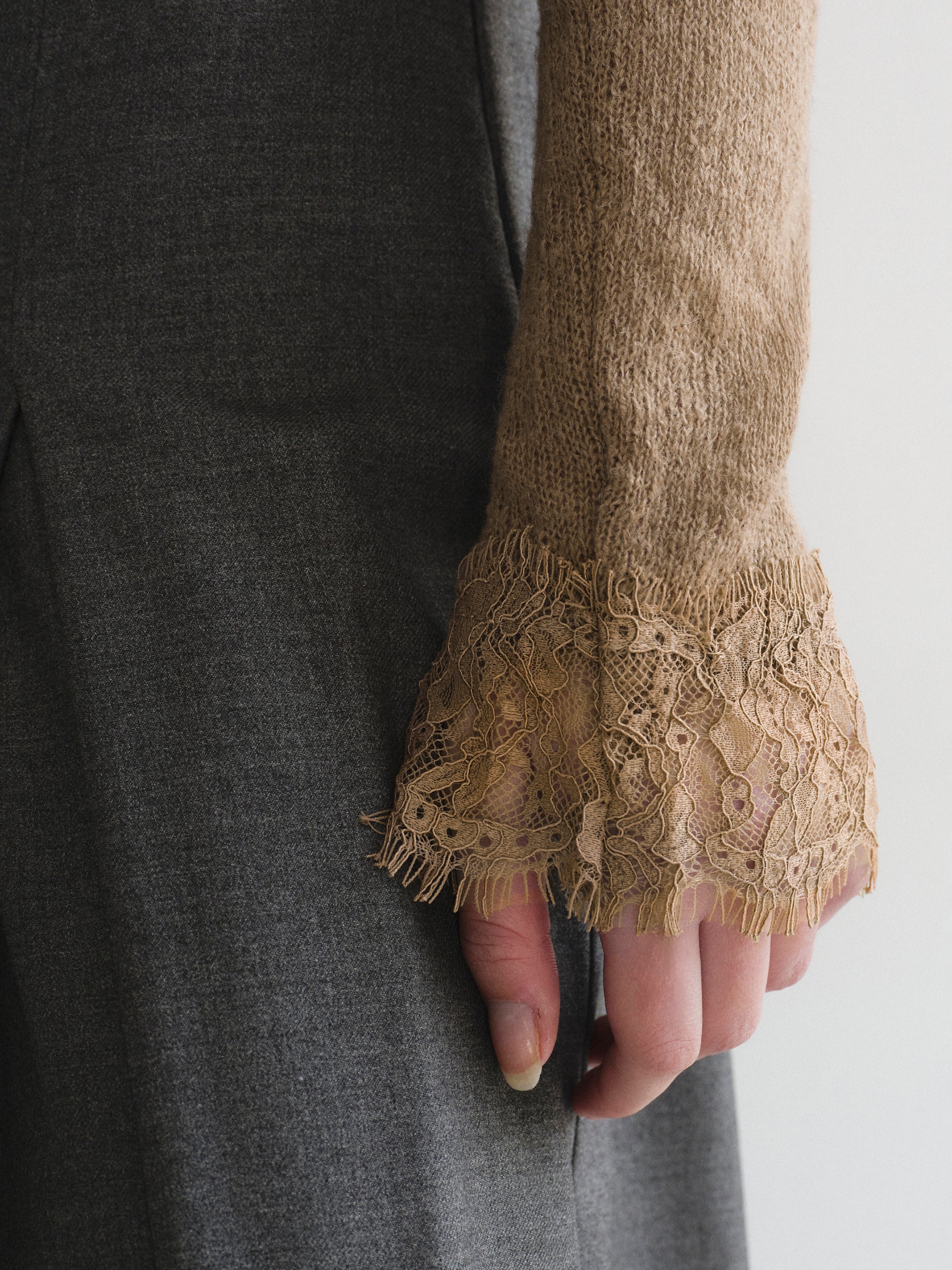Lace Trim Knit, Brown
