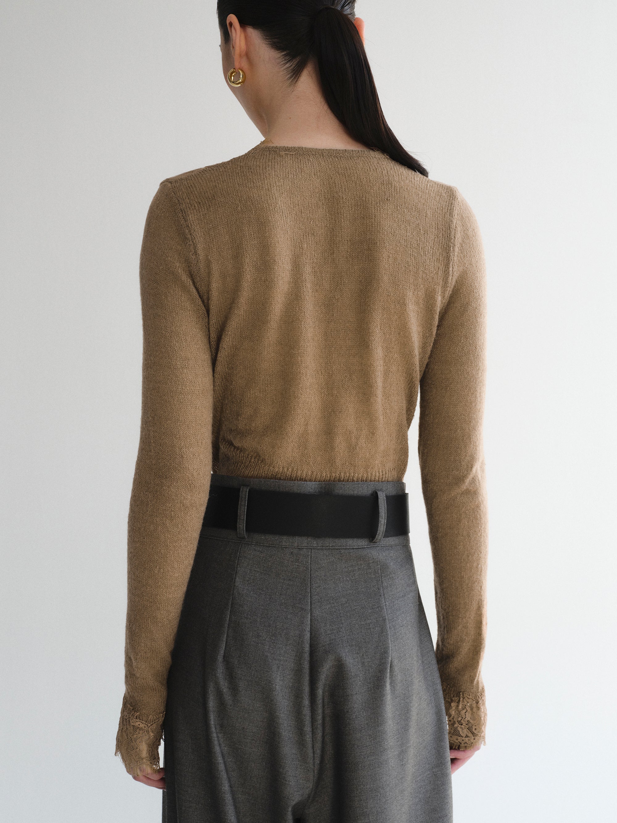 Lace Trim Knit, Brown