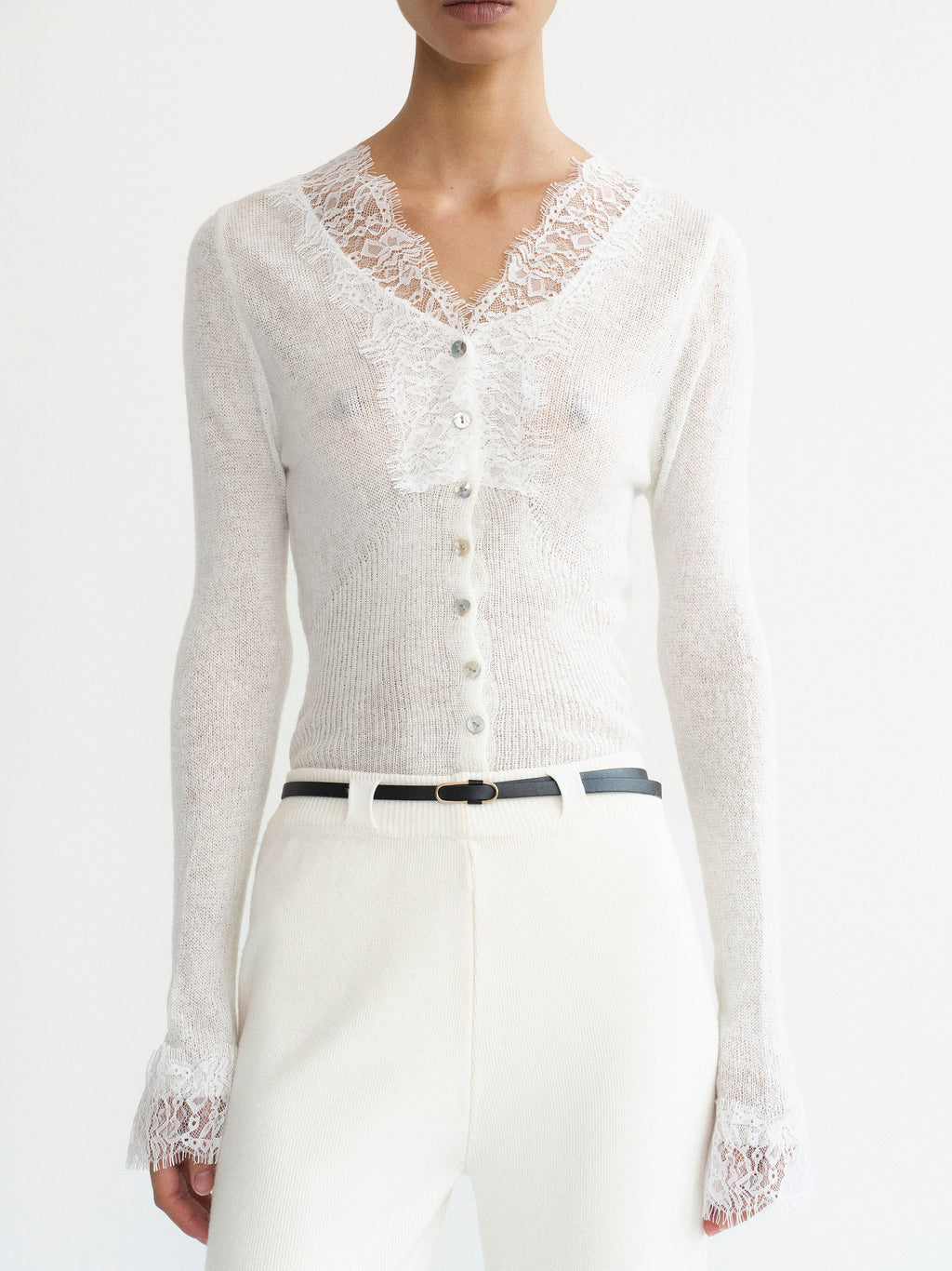 Lace Trim Knit, White