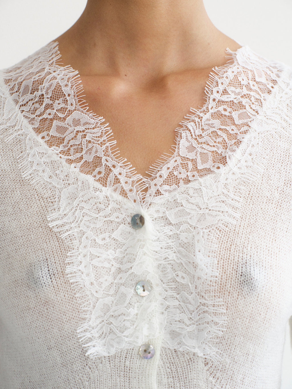 Lace Trim Knit, White