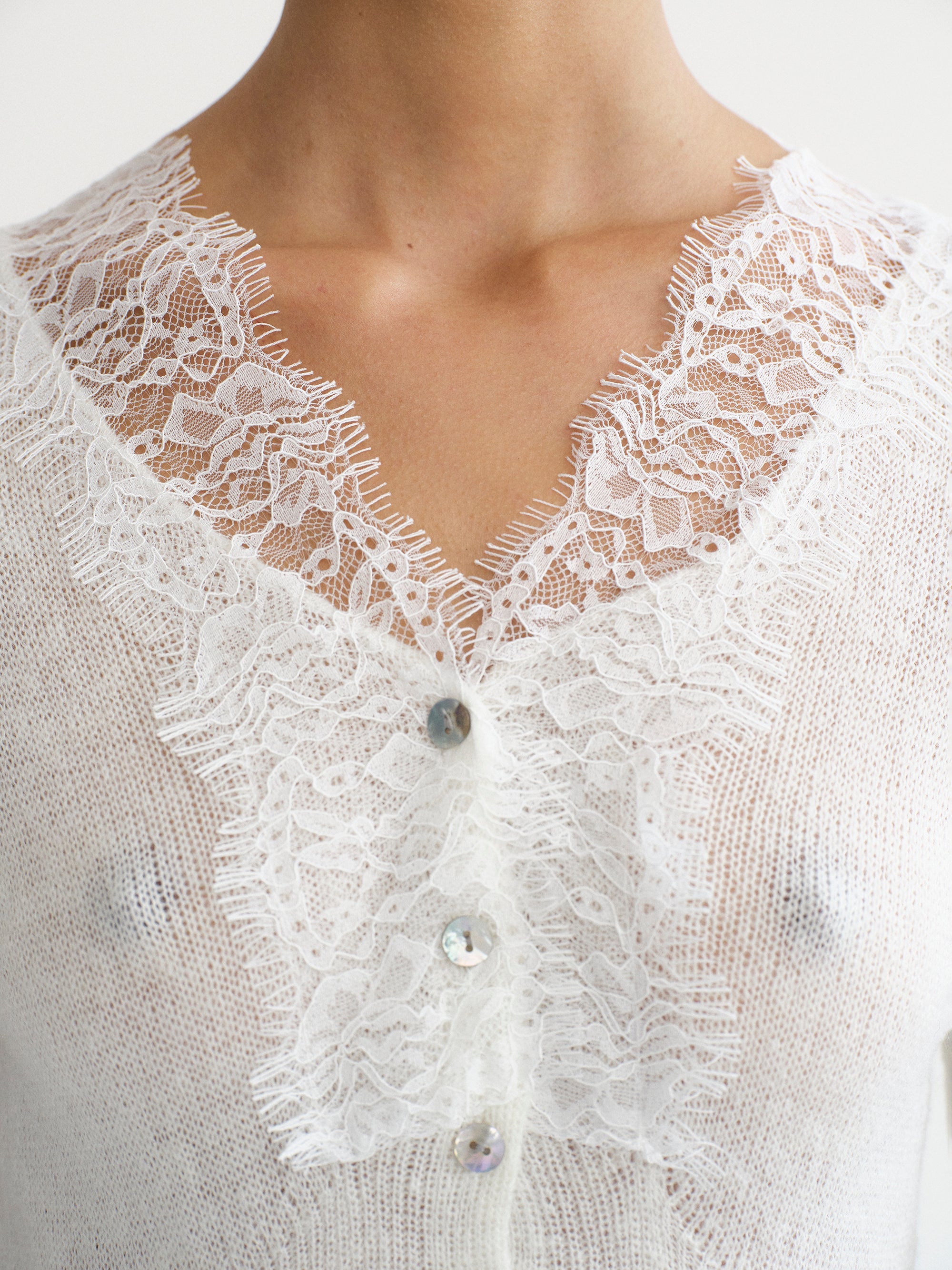 Lace Trim Knit, White