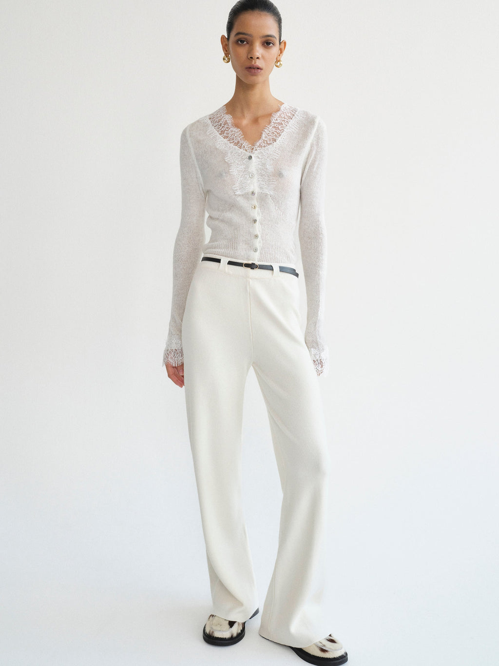 Lace Trim Knit, White