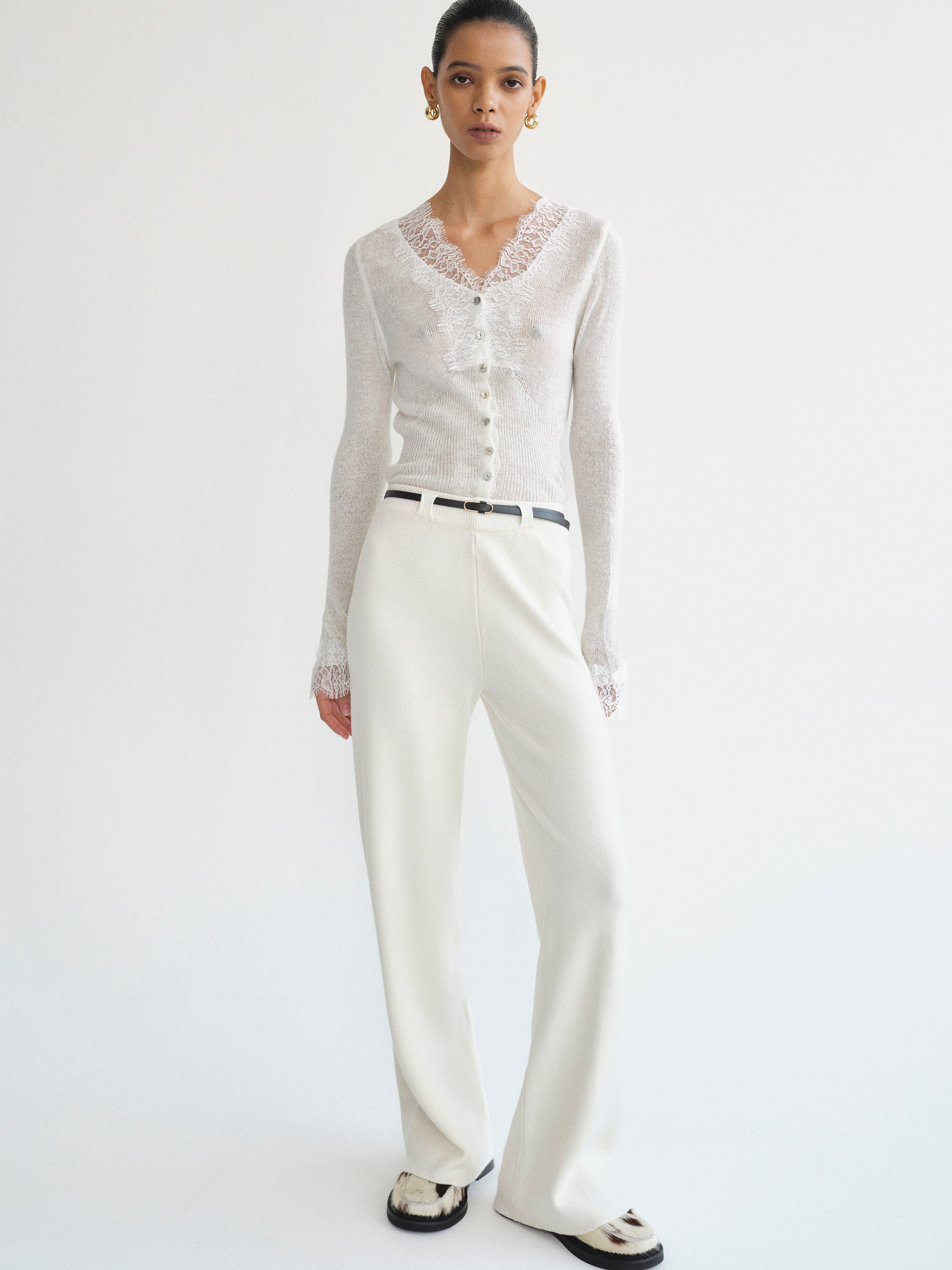Lace Trim Knit, White