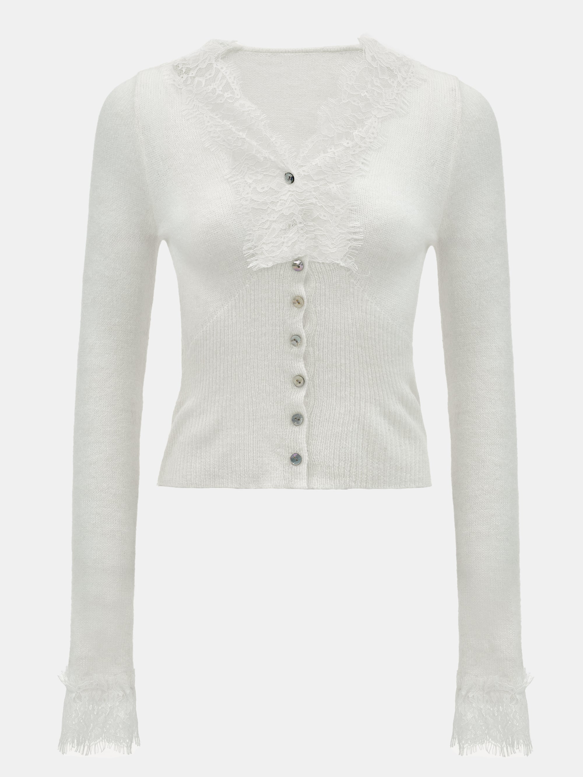 Lace Trim Knit, White