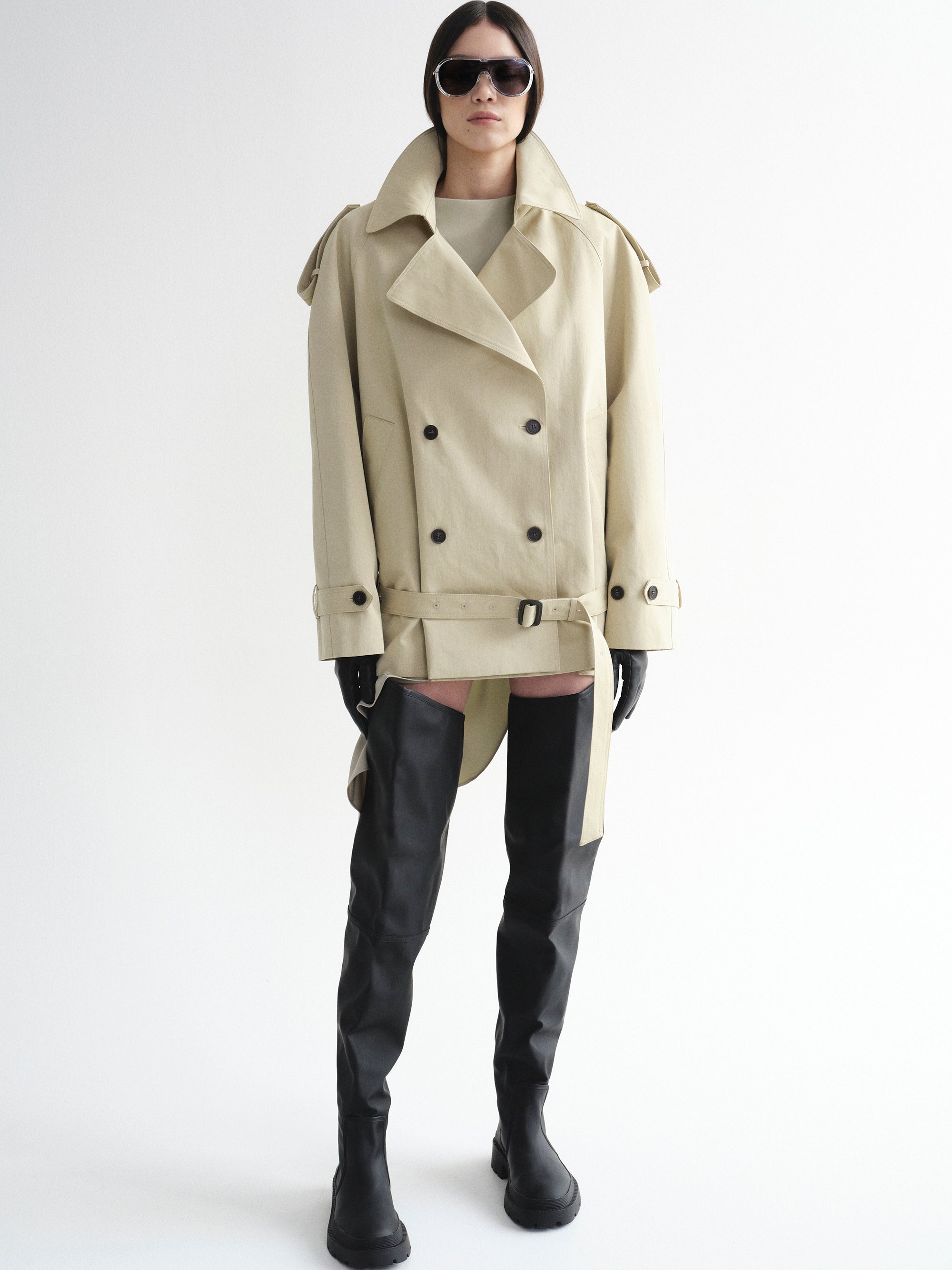 Double-Breasted Short Trench, Beige