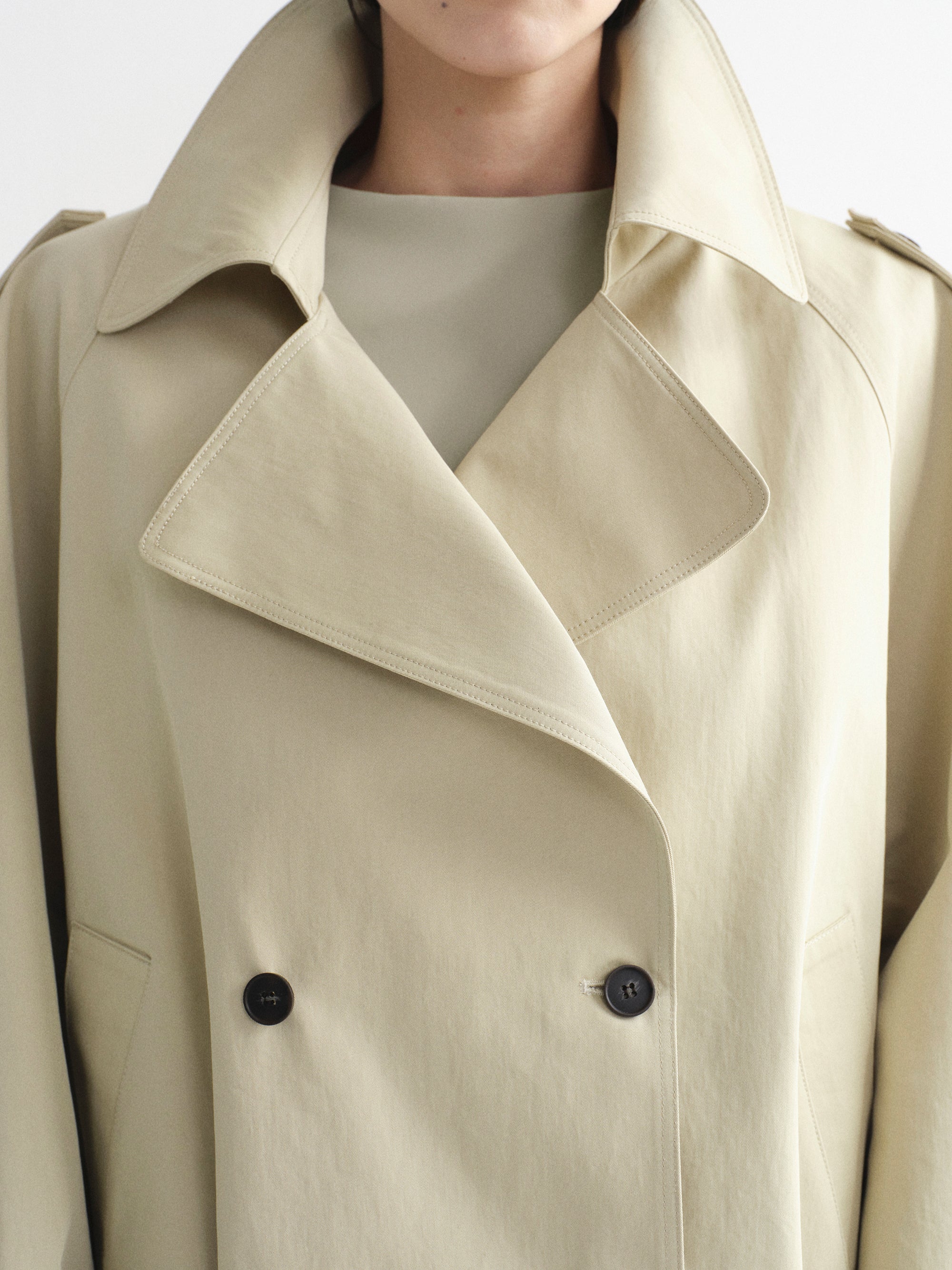 Double-Breasted Short Trench, Beige