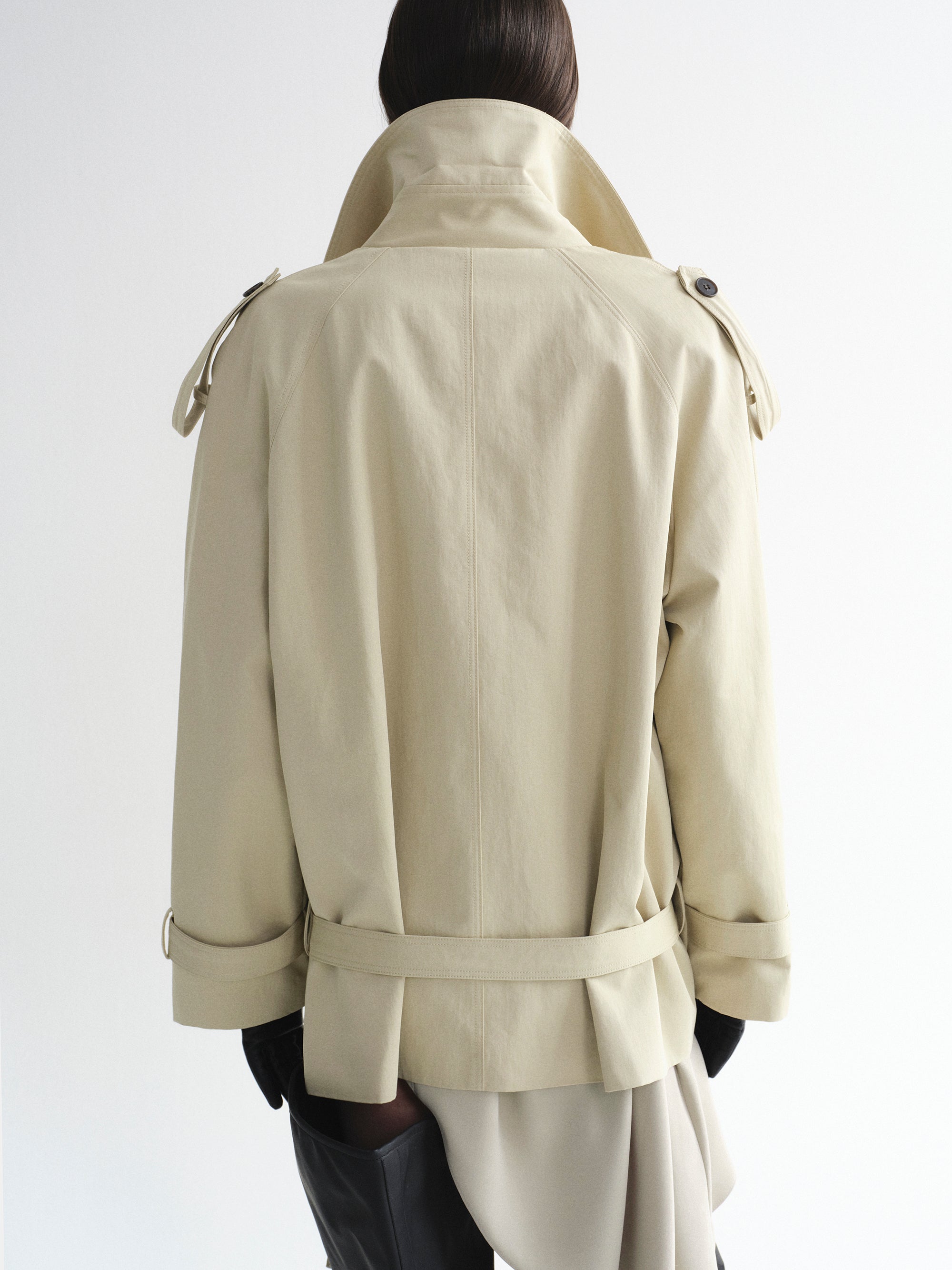 Double-Breasted Short Trench, Beige