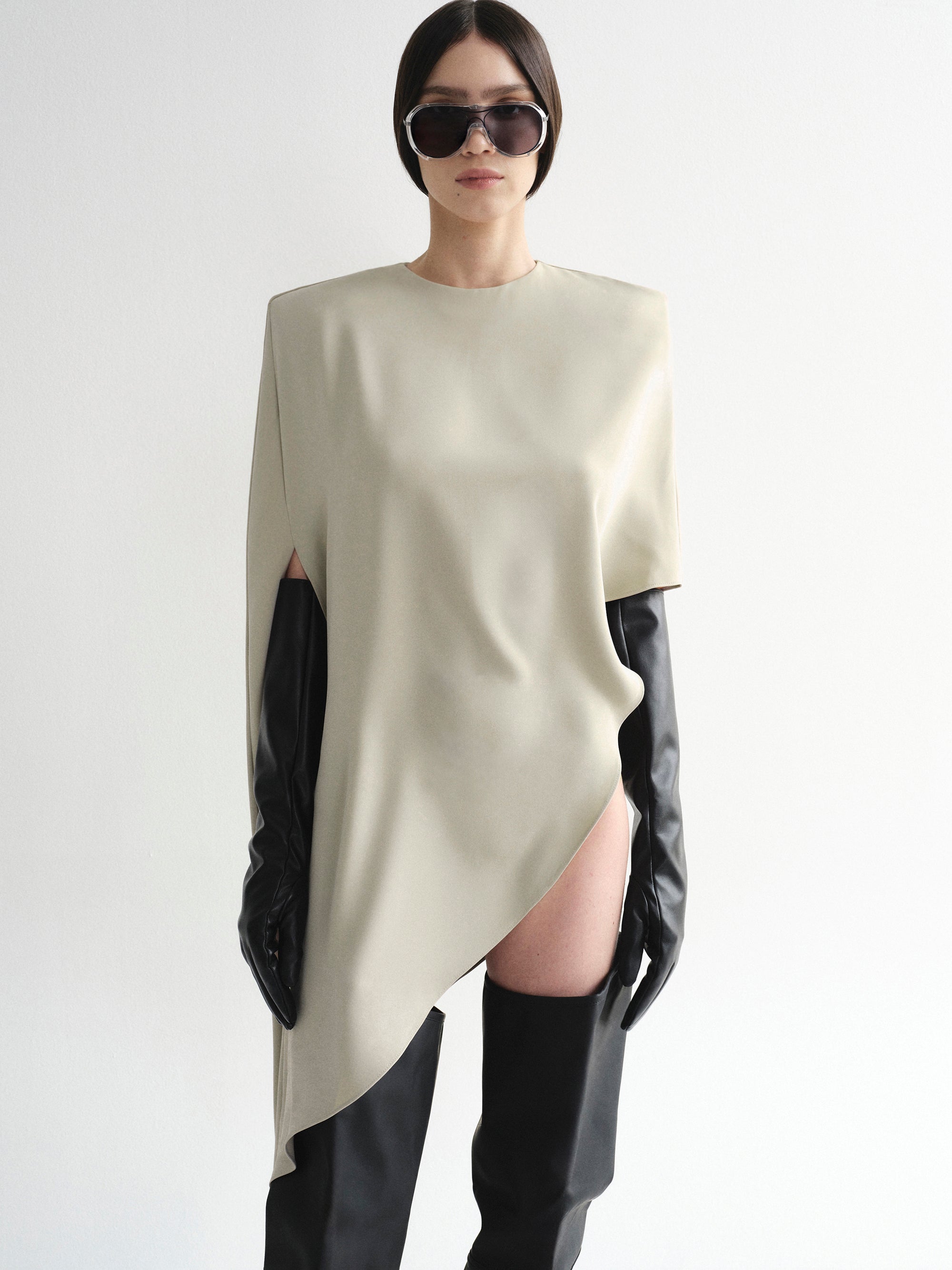 Asymmetric Satin Blouse, Pearl