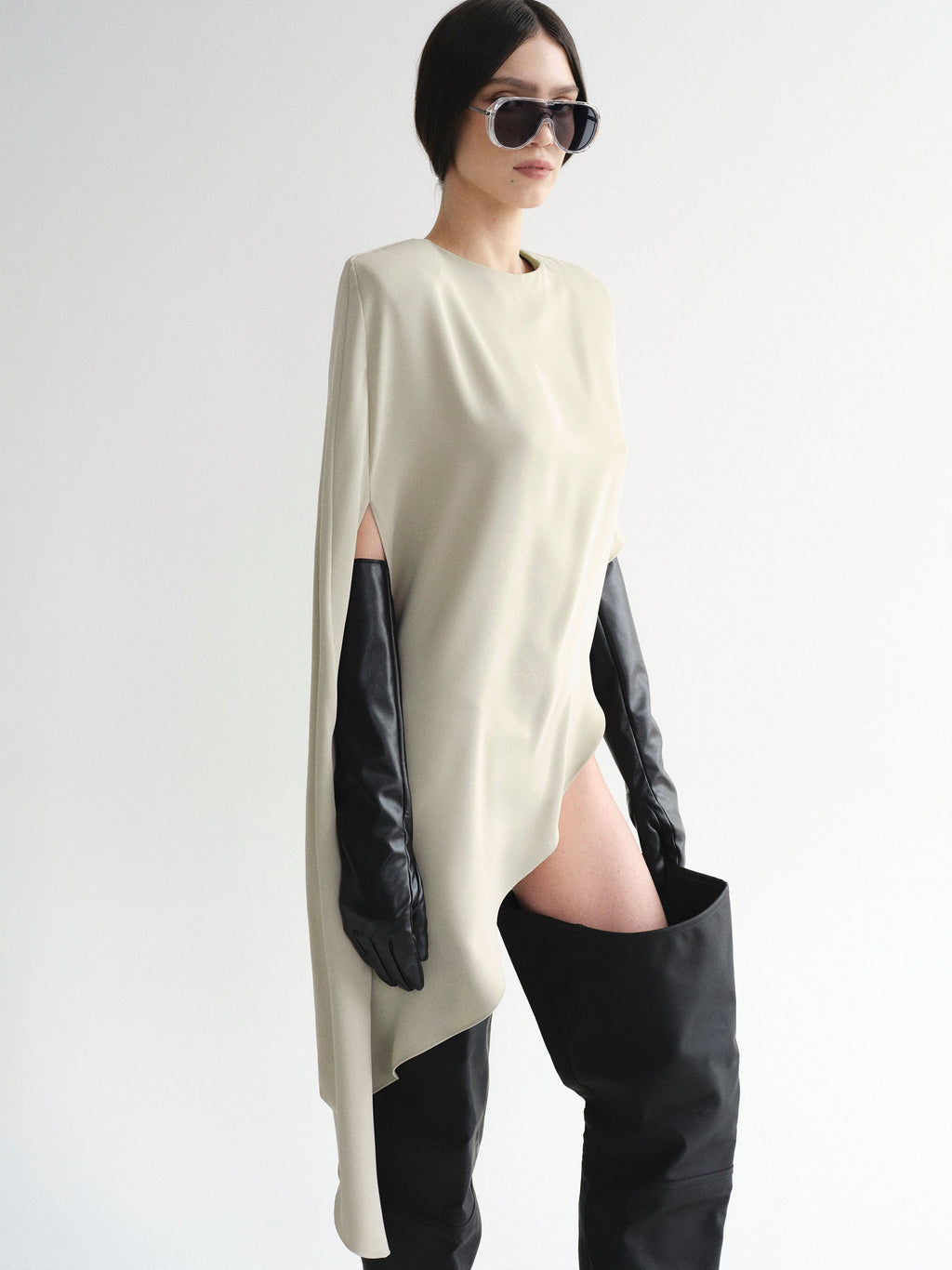 Asymmetric Satin Blouse, Pearl