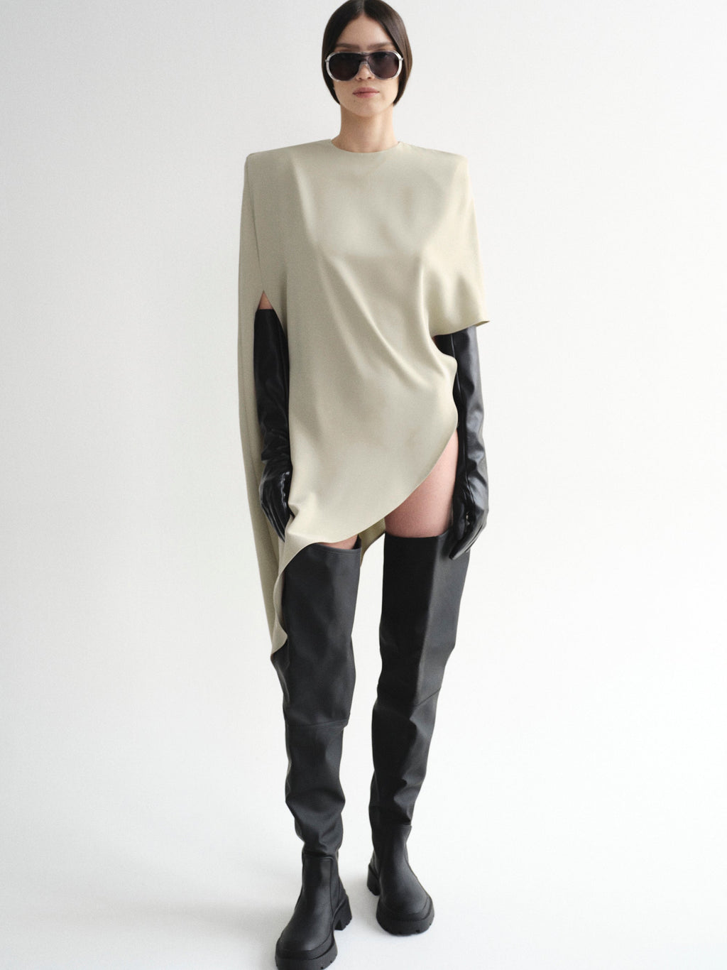 Asymmetric Satin Blouse, Pearl