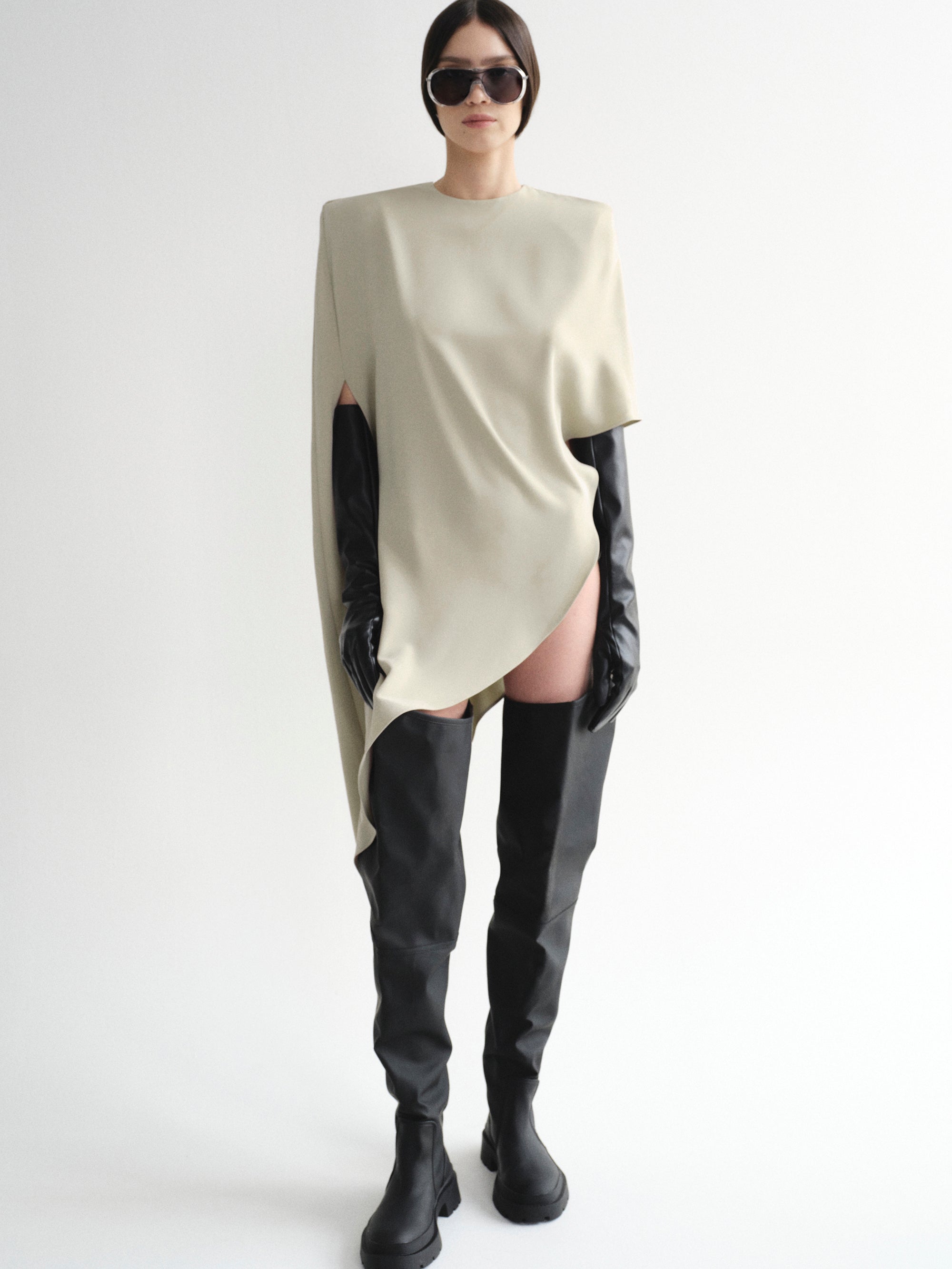Asymmetric Satin Blouse, Pearl