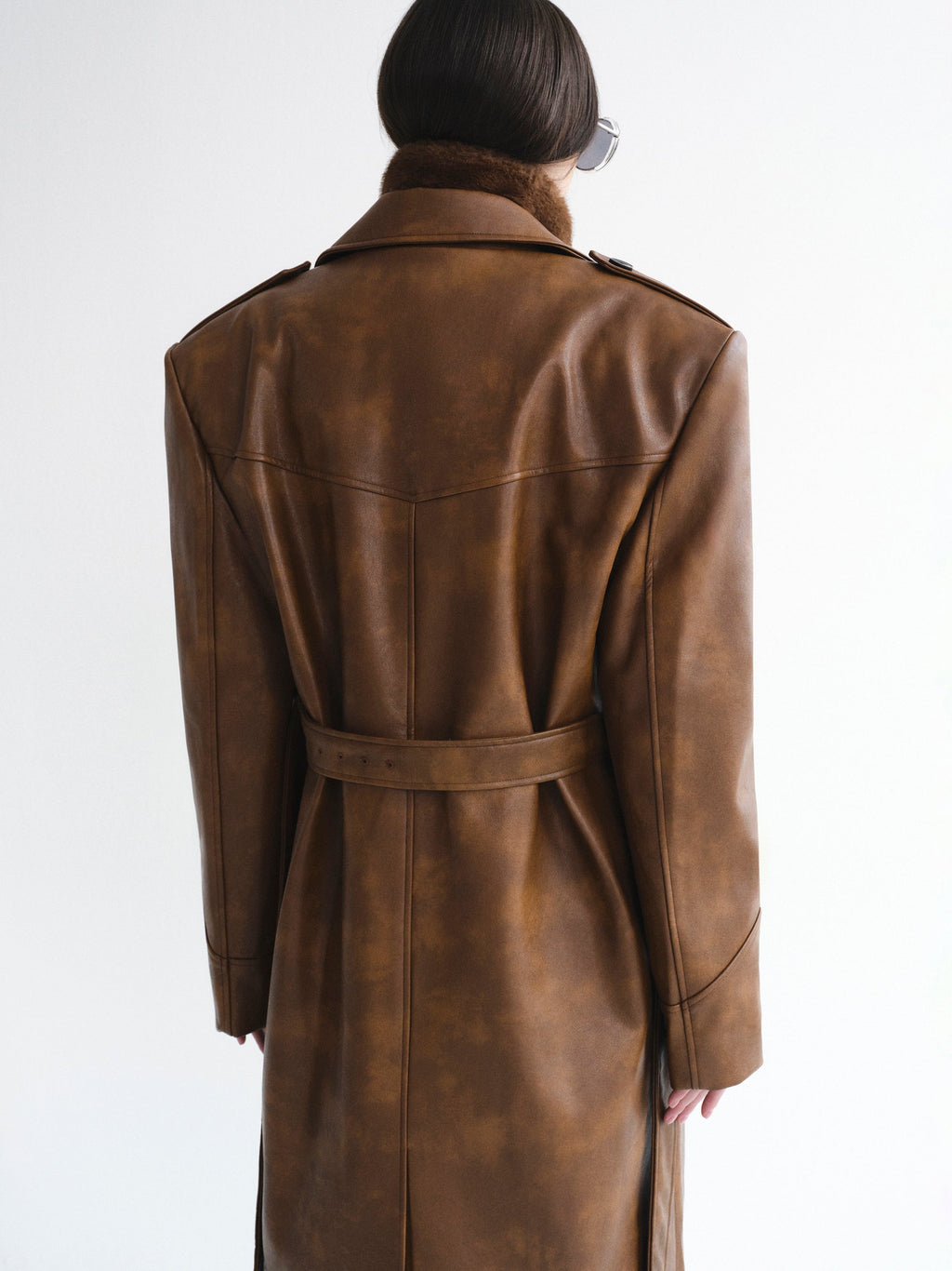 Faux-Leather Trench Coat, Tawny