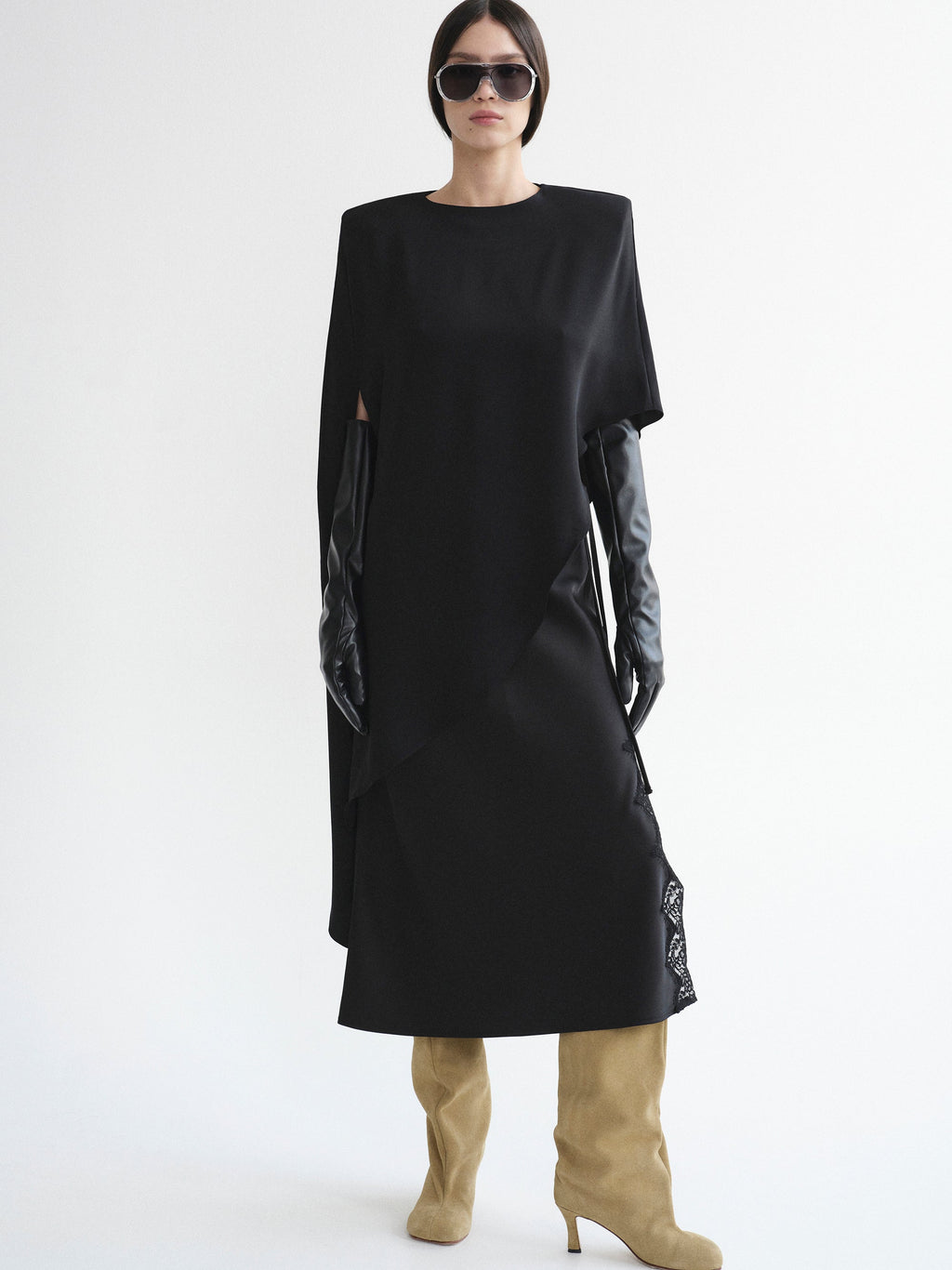 Asymmetric Satin Blouse, Black