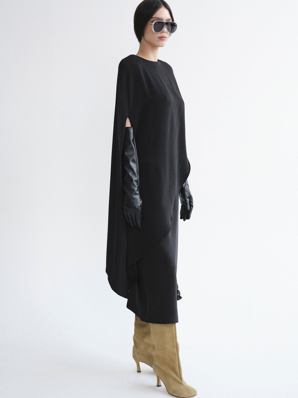 Asymmetric Satin Blouse, Black