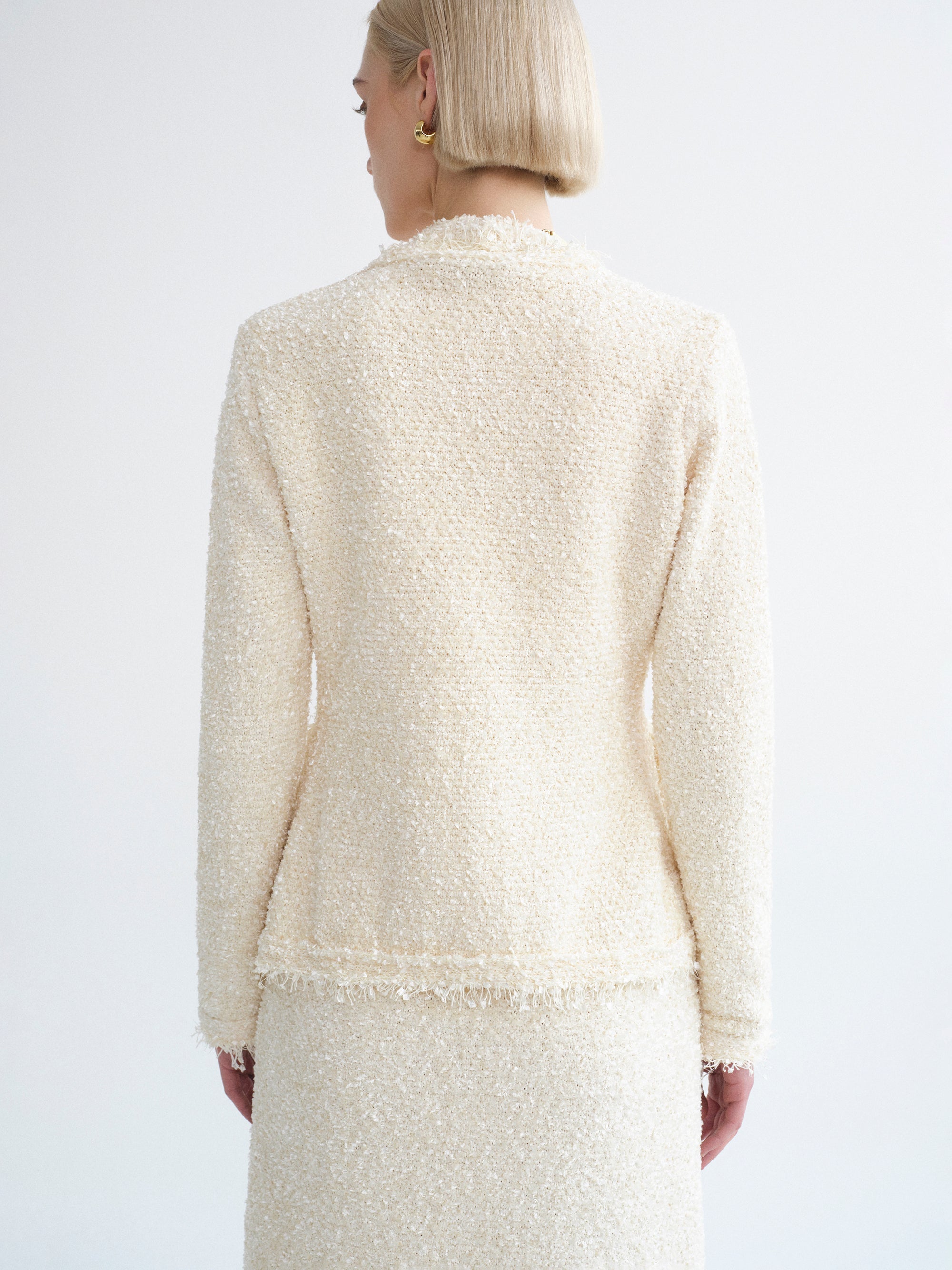 Cinched Waist Tweed Cardigan, Eggnog