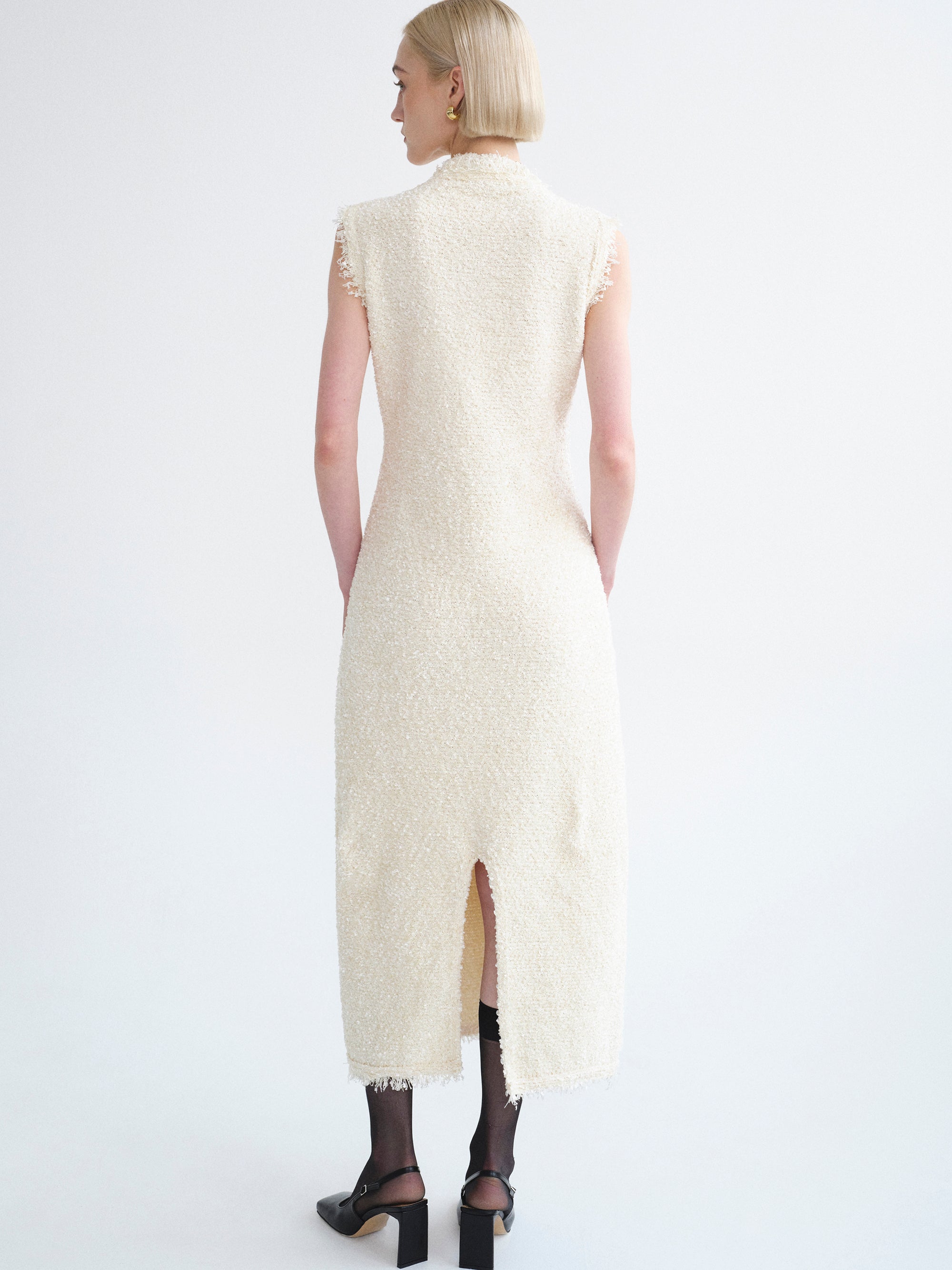 Cinched Waist Tweed Knit Dress, Eggnog