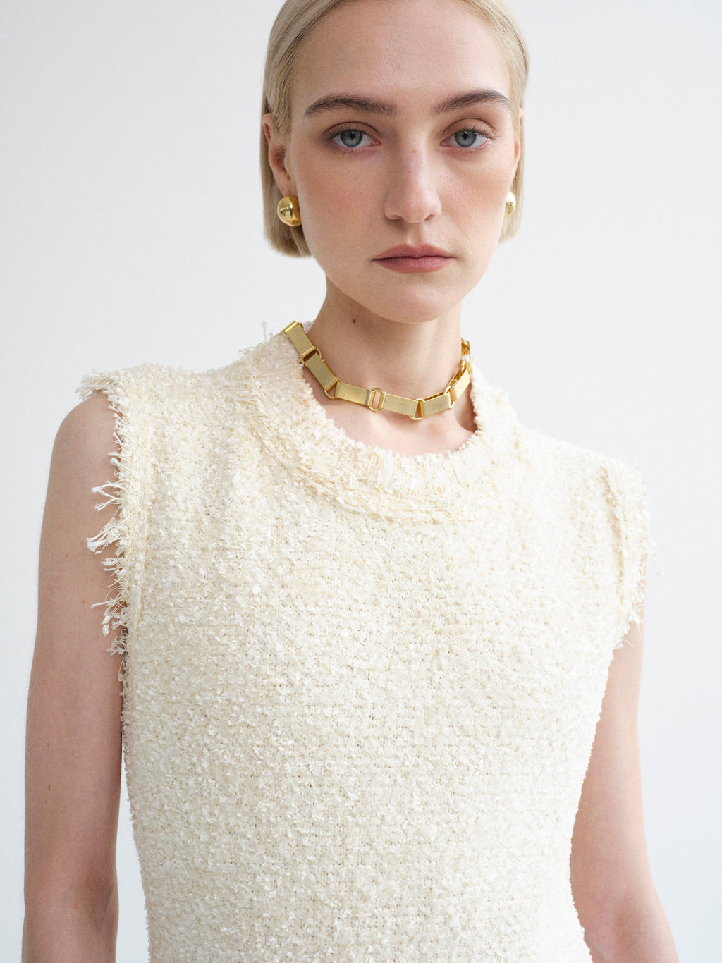 Cinched Waist Tweed Knit Dress, Eggnog