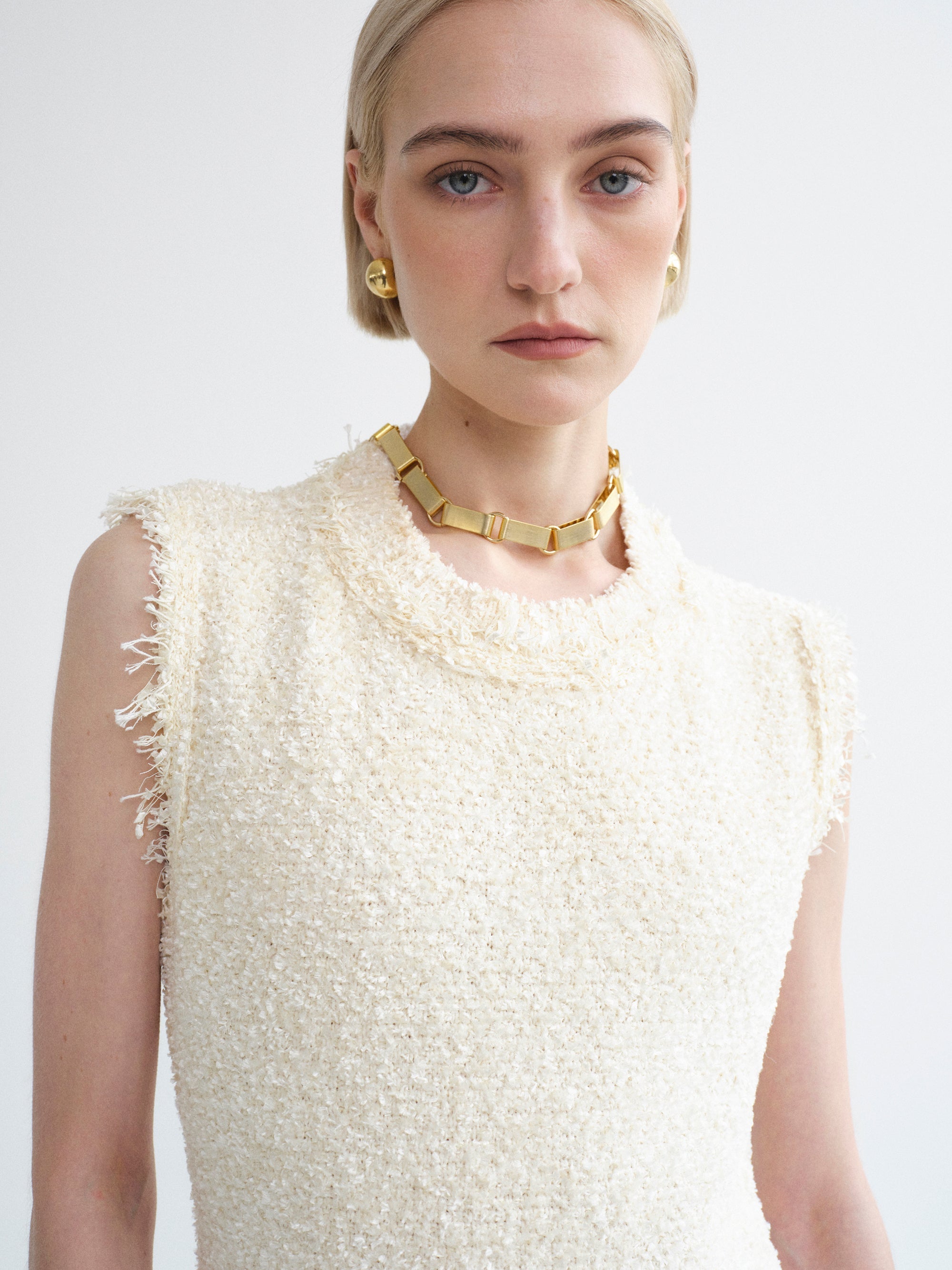 Cinched Waist Tweed Knit Dress, Eggnog