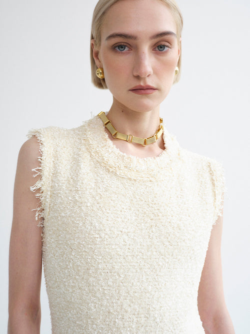 Cinched Waist Tweed Knit Dress, Eggnog