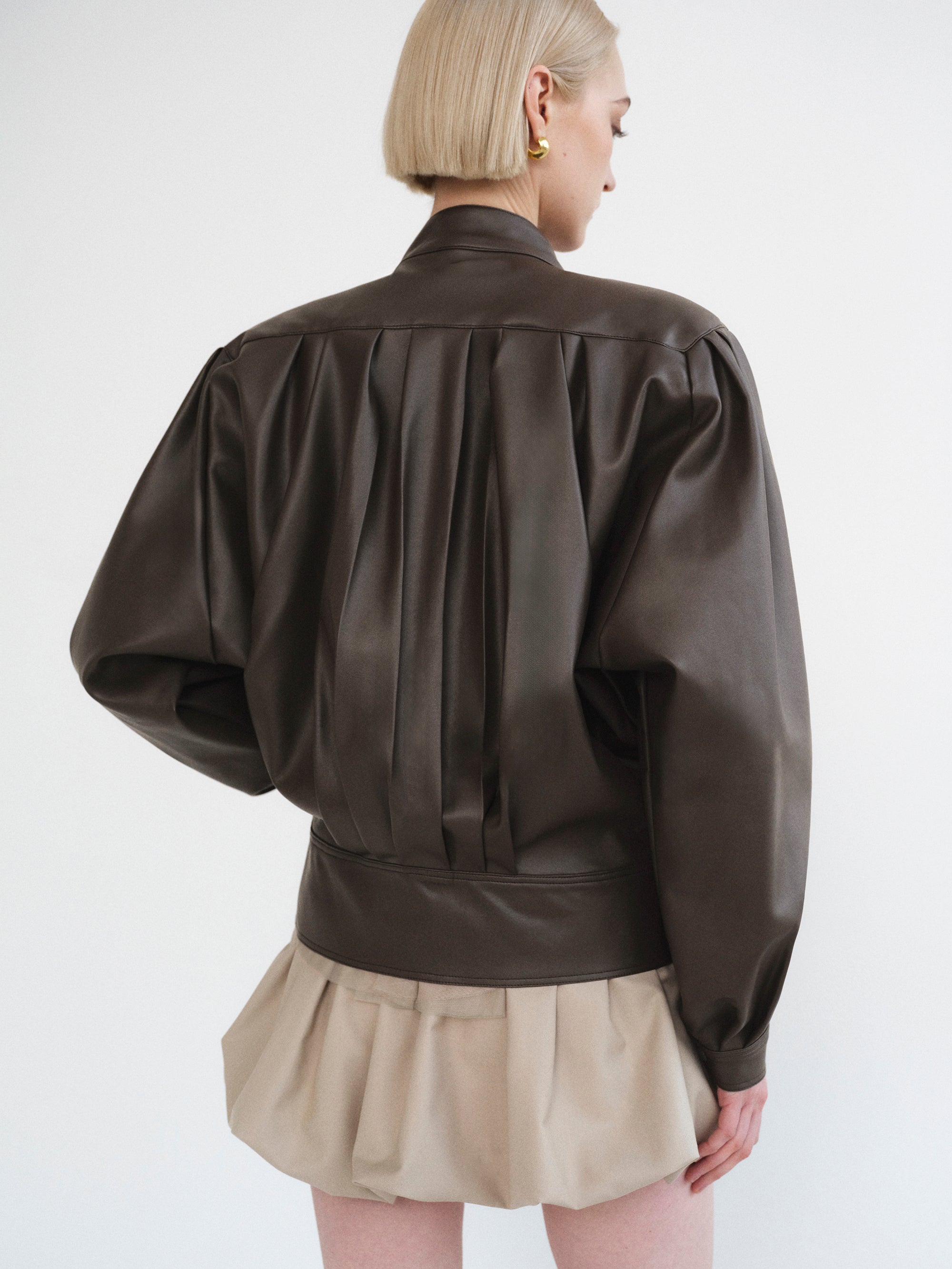 Stand Collar Leather Jacket, Dark Brown