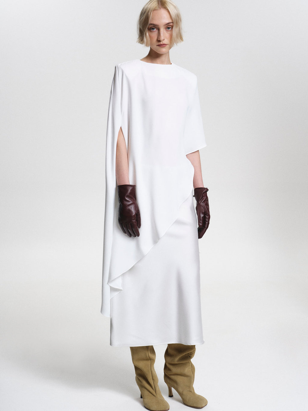 Asymmetric Satin Blouse, White
