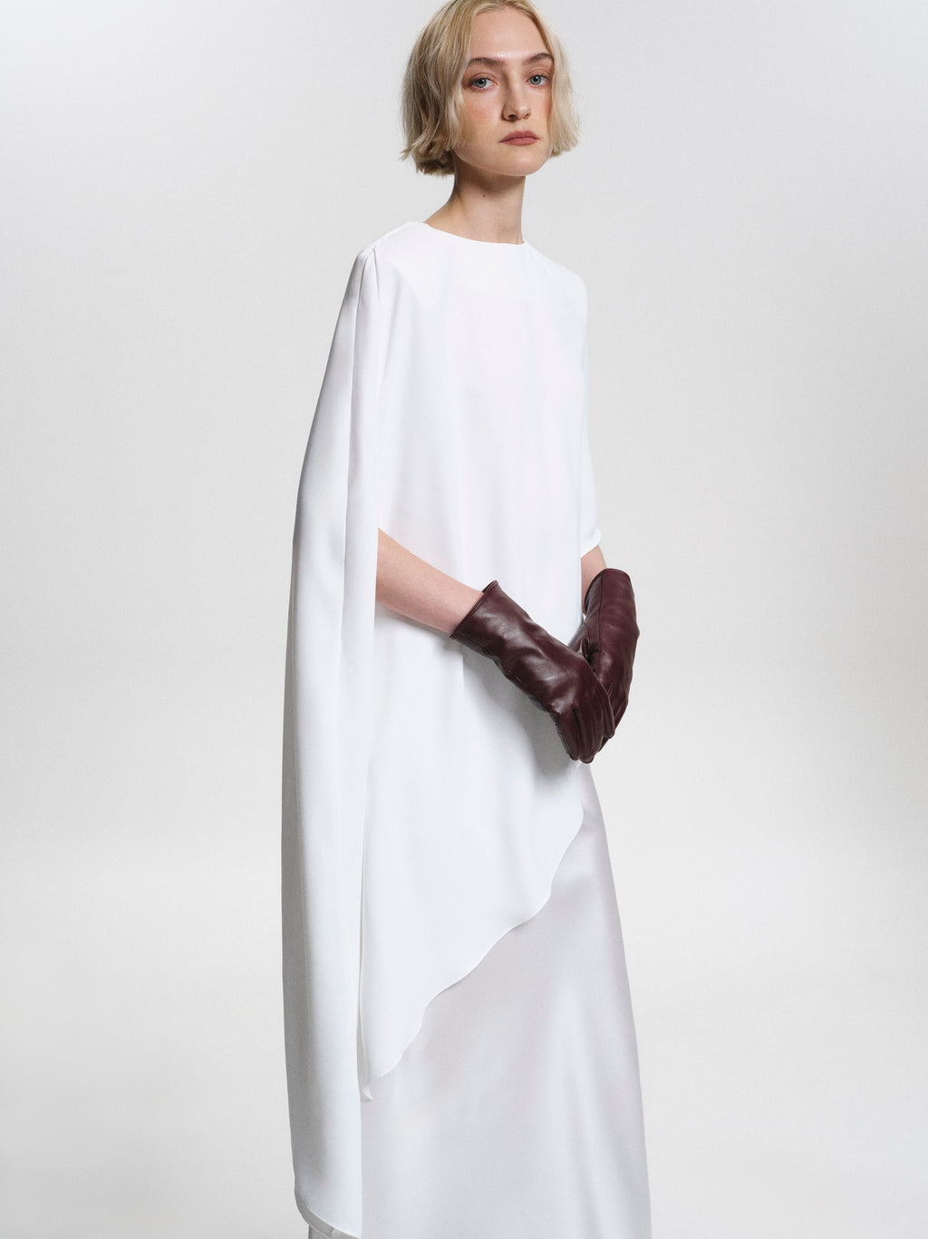 Asymmetric Satin Blouse, White