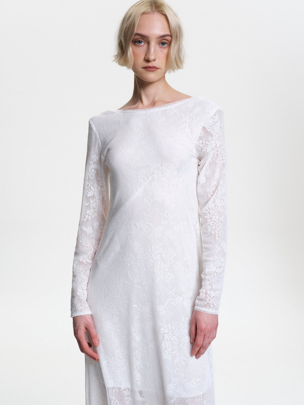Lace Midi Dress, White