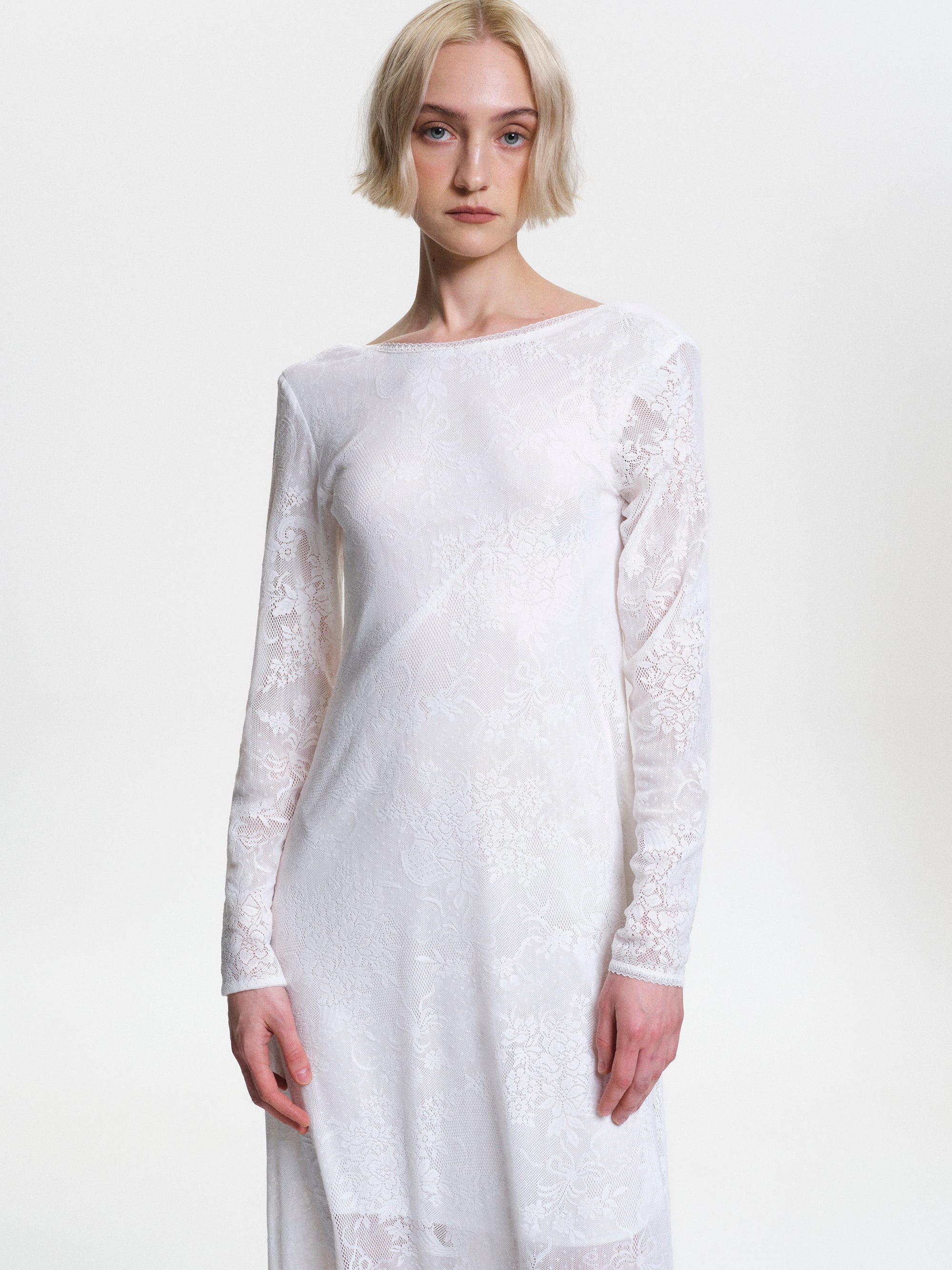 Lace Midi Dress, White