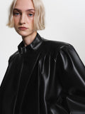 Stand Collar Leather Jacket, Black