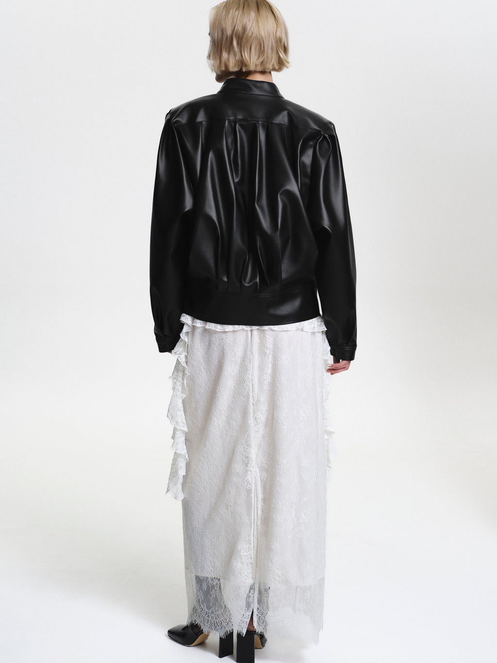 Stand Collar Leather Jacket, Black
