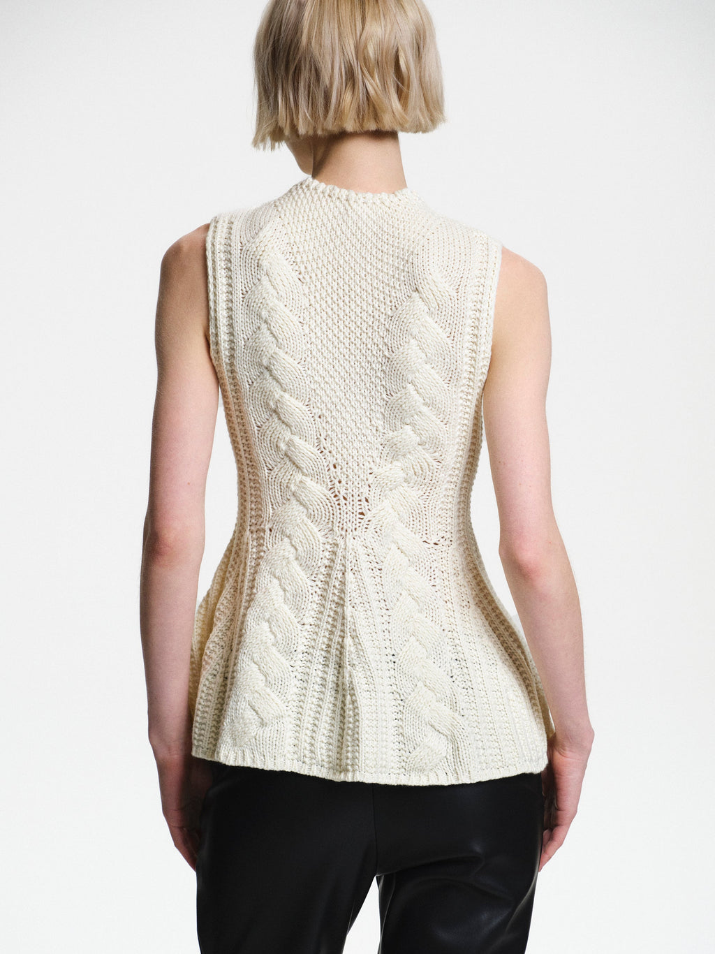 Peplum Cable Knit Top, White