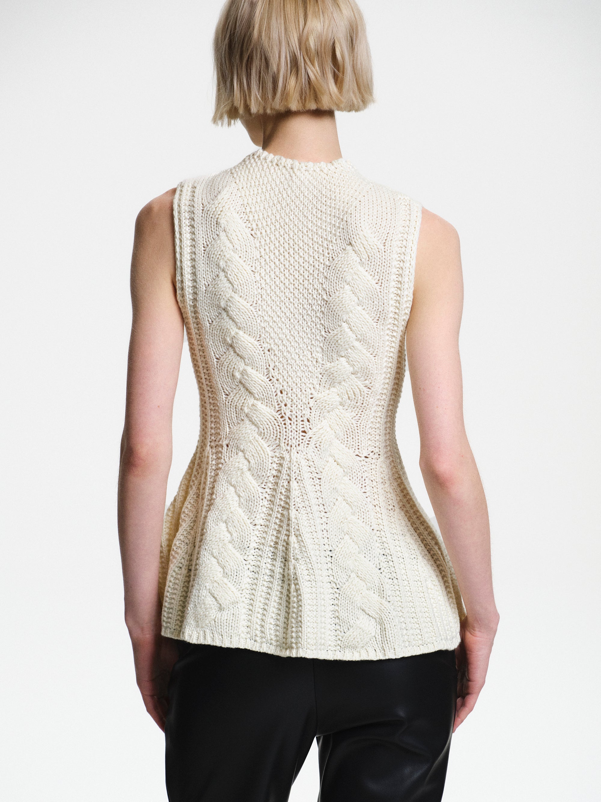 Peplum Cable Knit Top, White