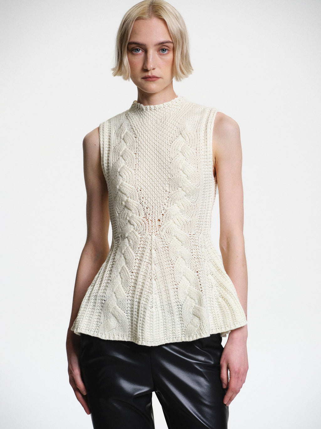 Peplum Cable Knit Top, White