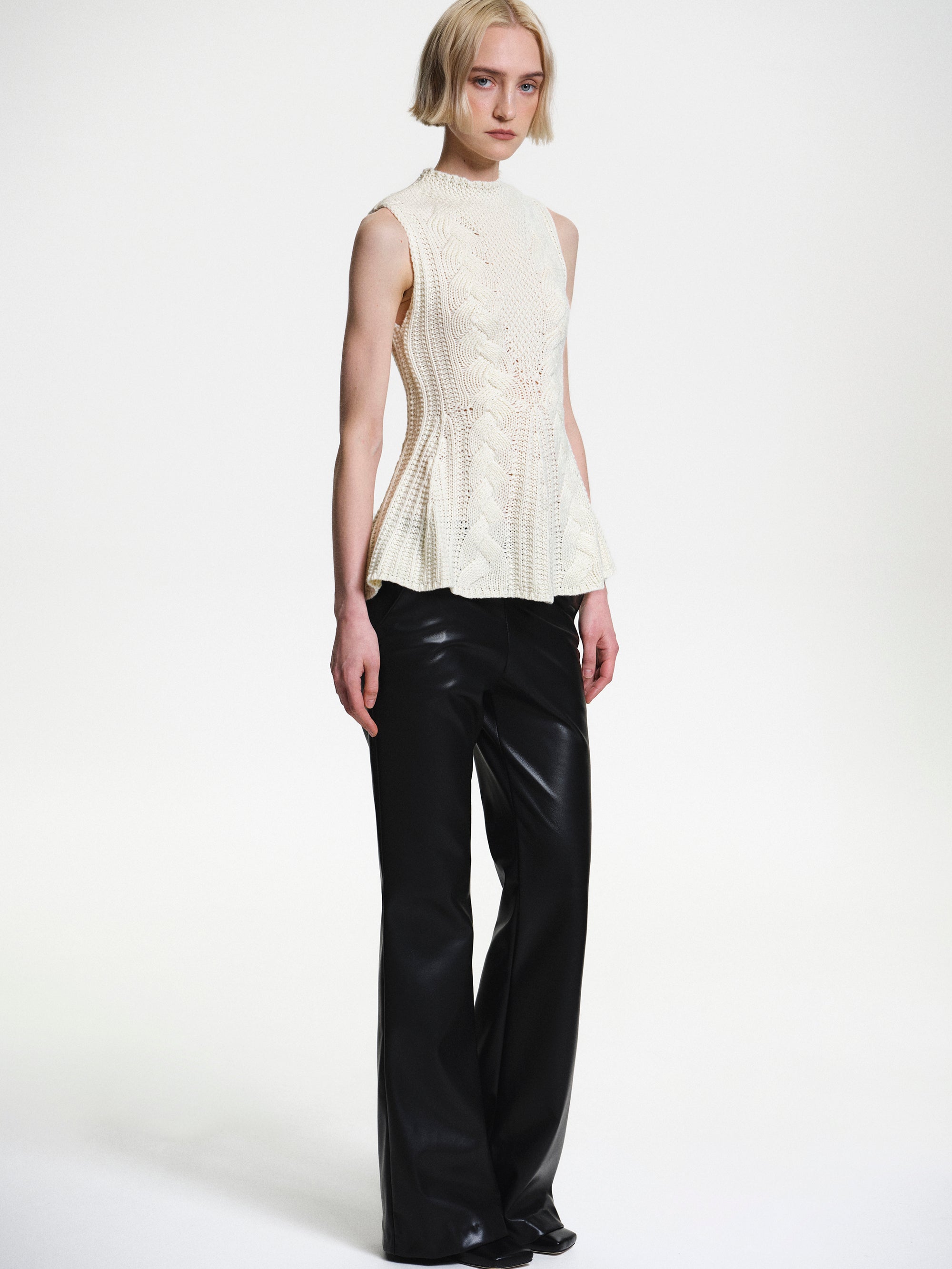 Peplum Cable Knit Top, White