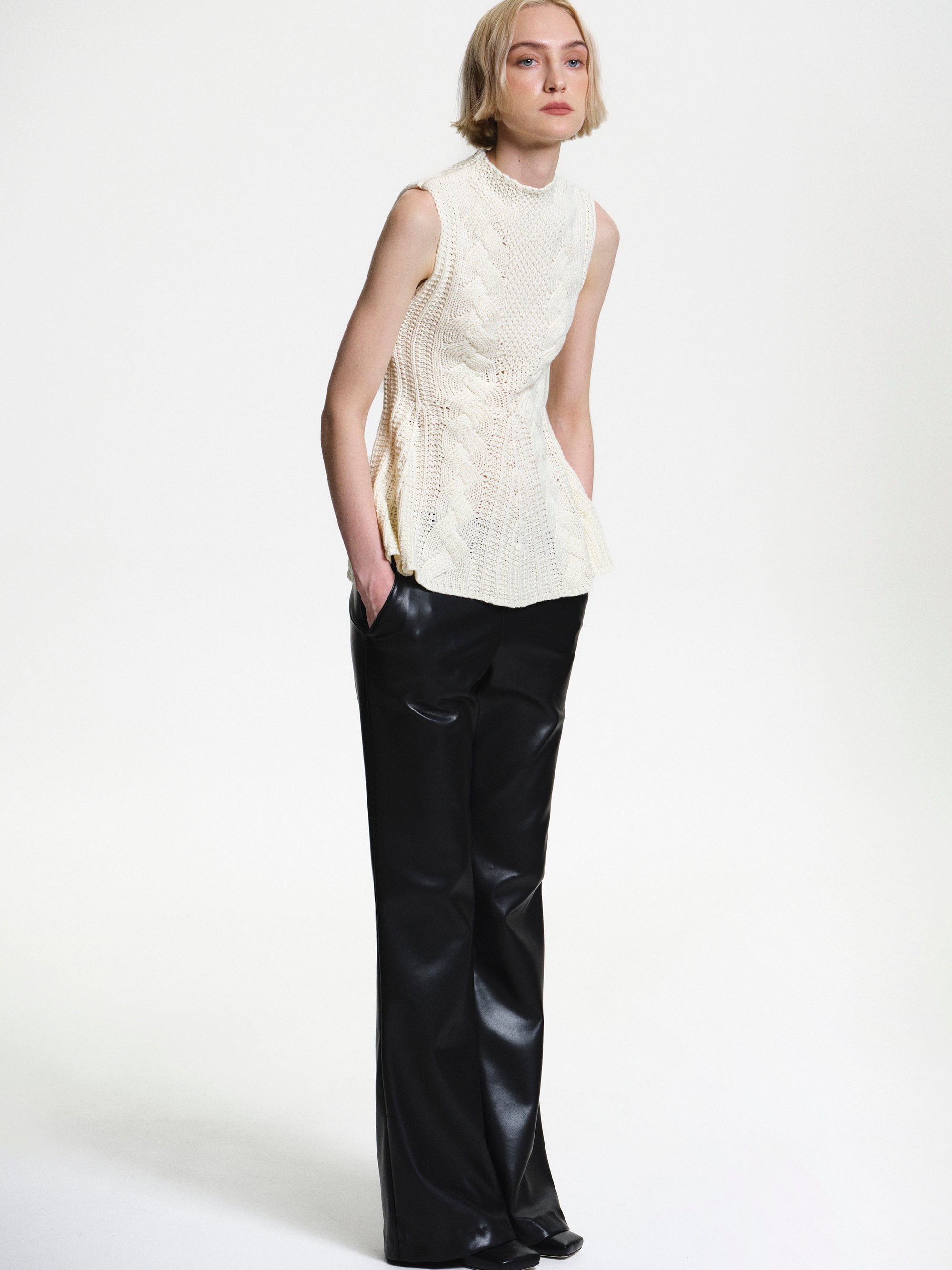 Peplum Cable Knit Top, White