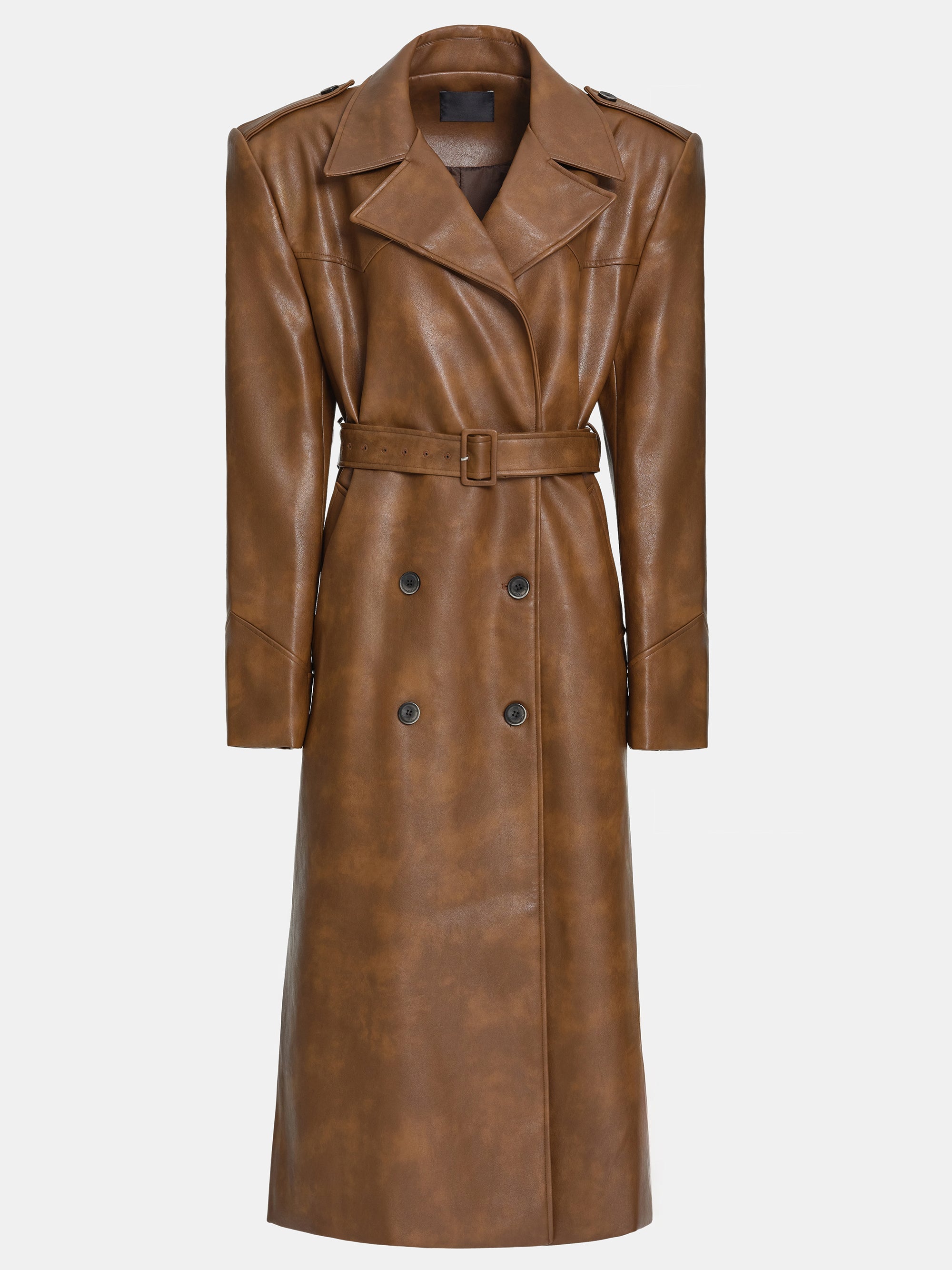Faux-Leather Trench Coat, Tawny