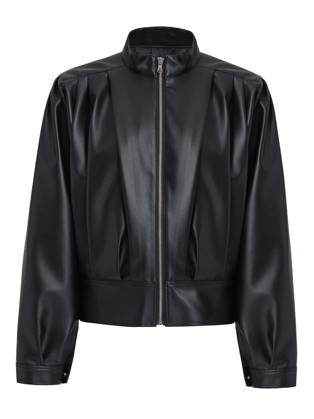 Stand Collar Leather Jacket, Black