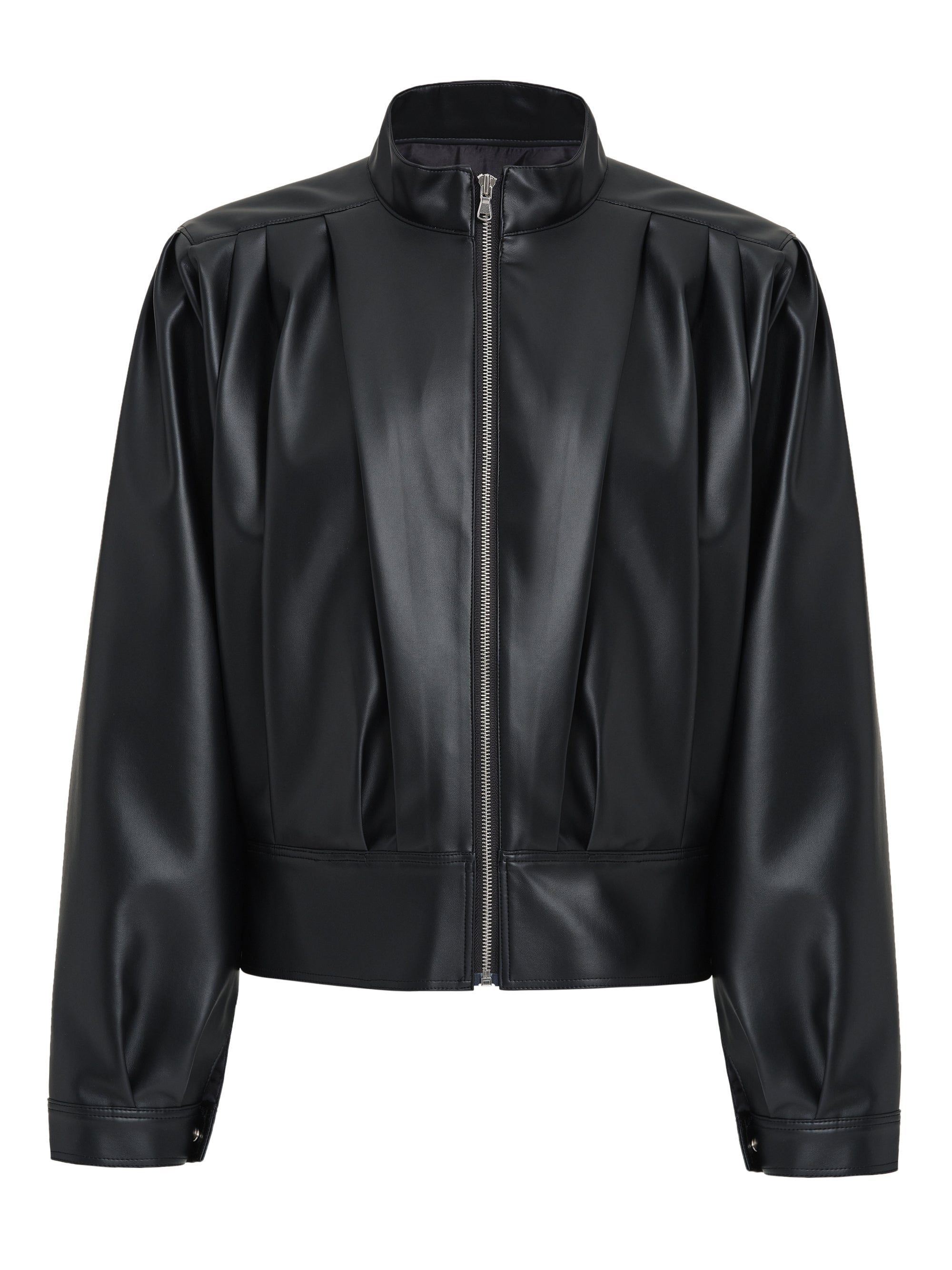 Stand Collar Leather Jacket, Black