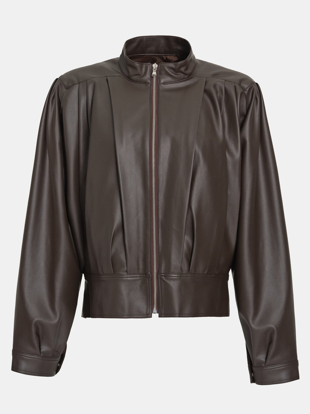 Stand Collar Leather Jacket, Dark Brown