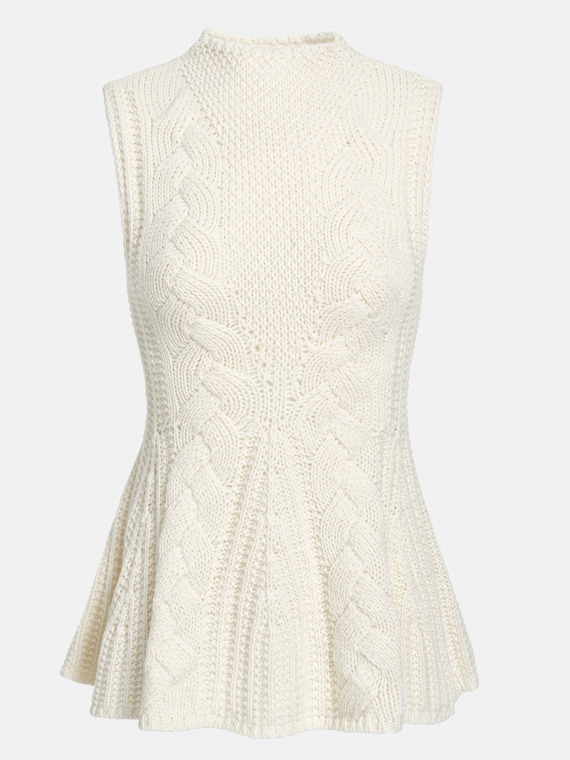 Peplum Cable Knit Top, White