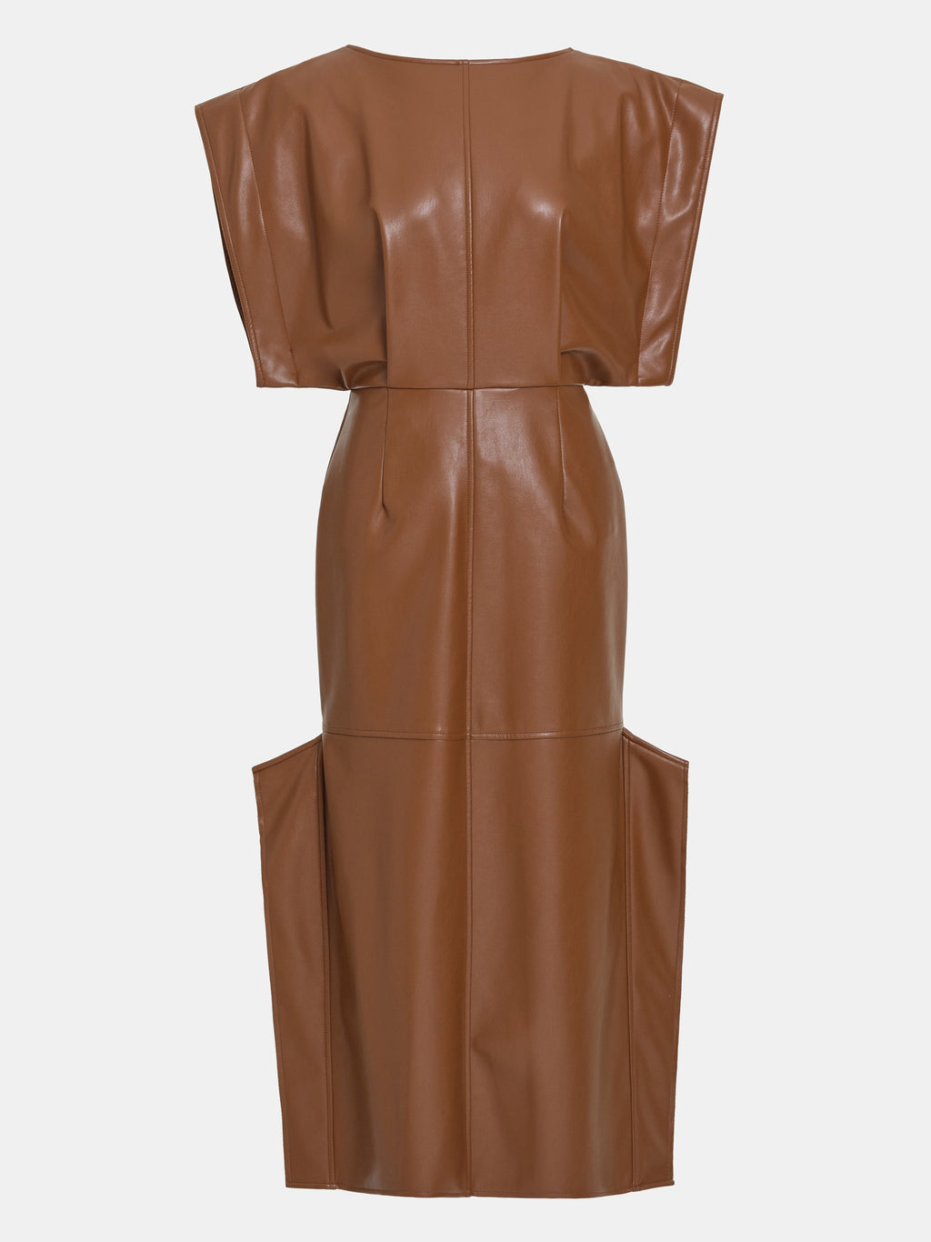 Sleeveless Faux-Leather Dress, Caramel