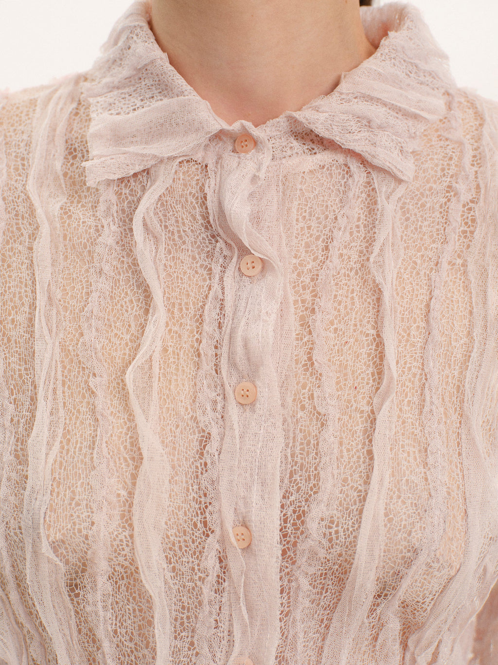 Sheer Lace Frill Shirt, Pink