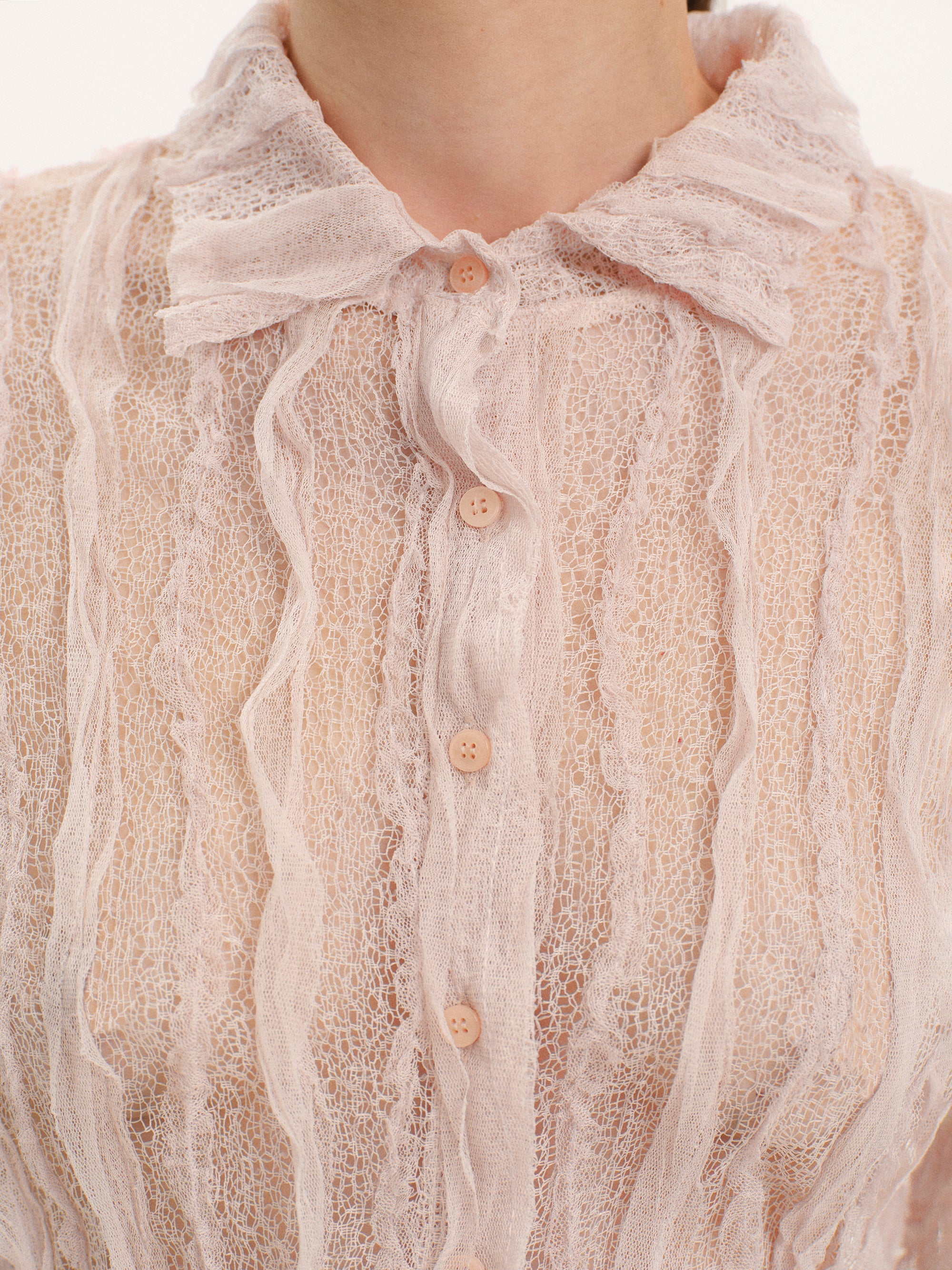 Sheer Lace Frill Shirt, Pink