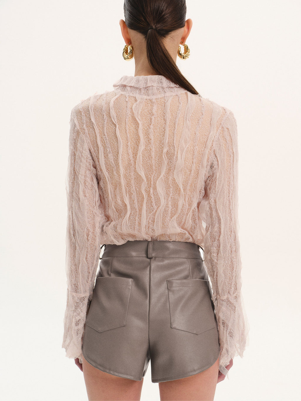 Sheer Lace Frill Shirt, Pink