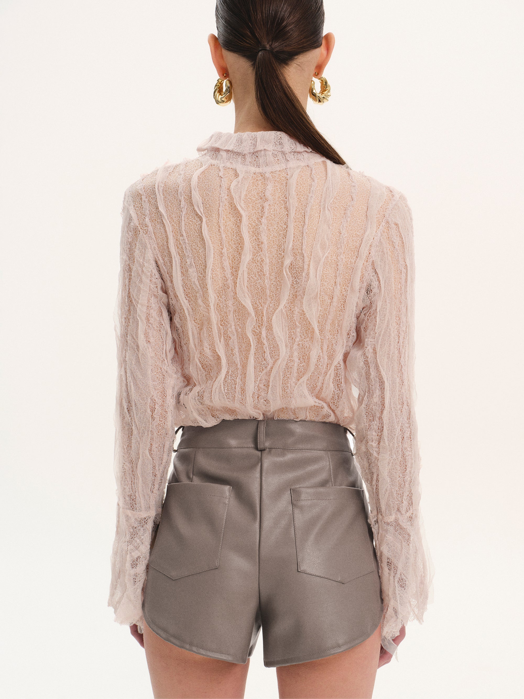 Sheer Lace Frill Shirt, Pink