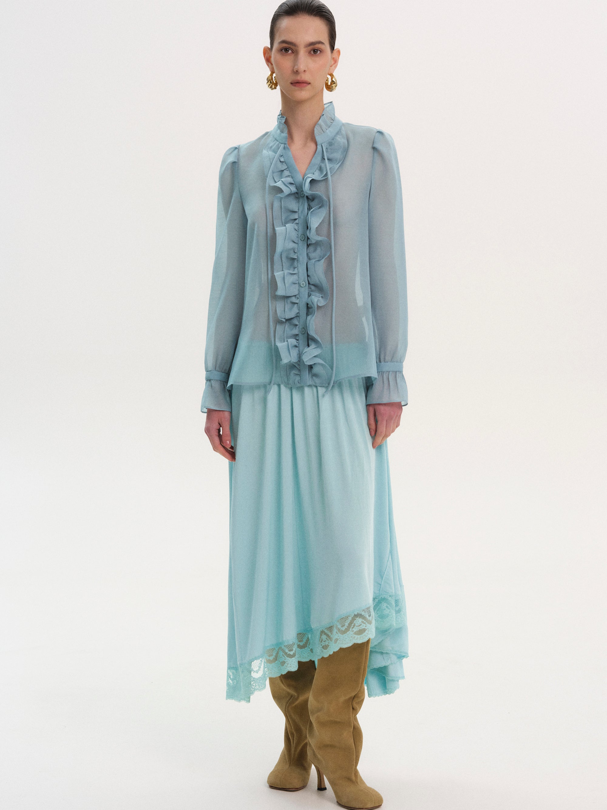 Cascade Organza Shirt, Blue